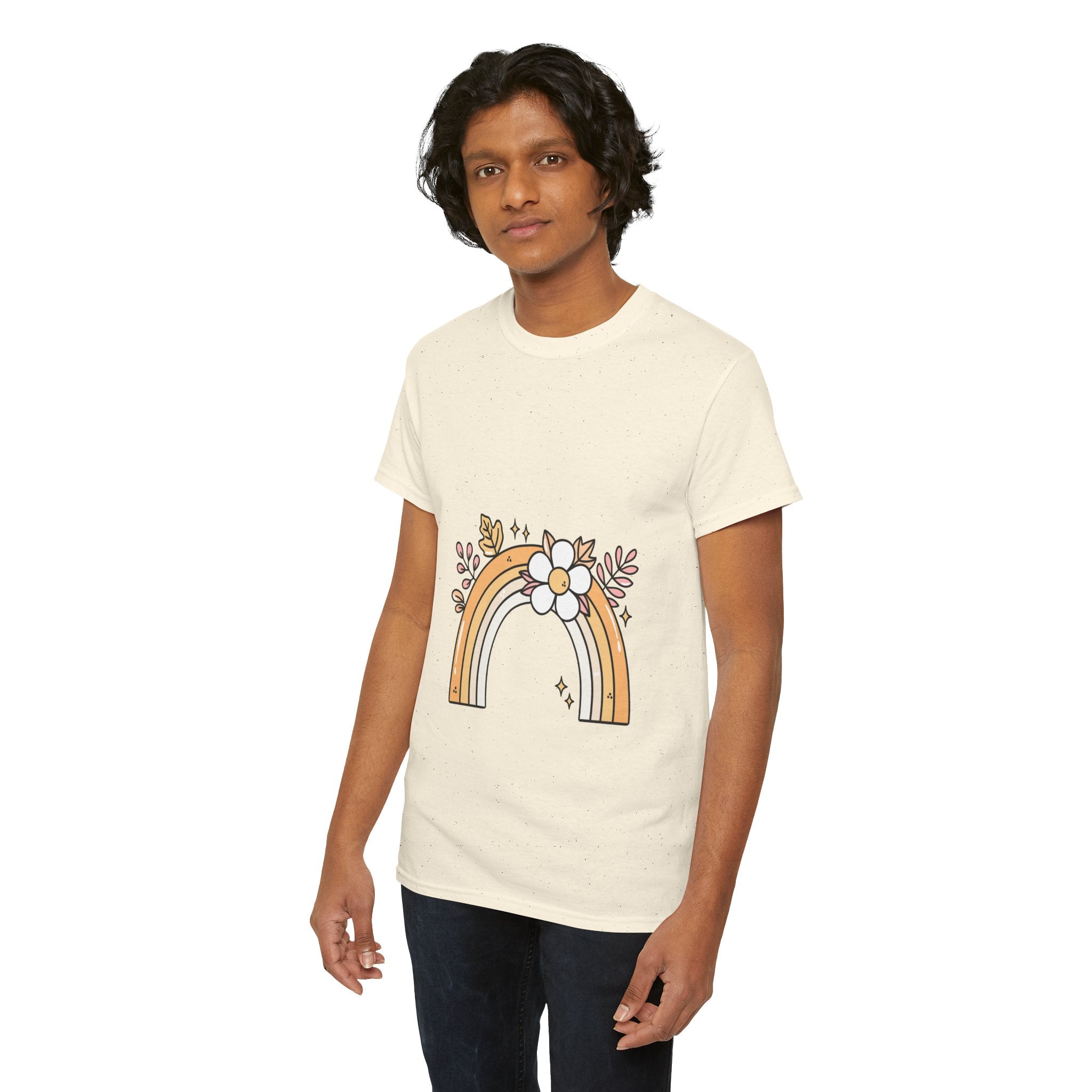 Cute Floral Rainbow Tee — Boho Daisy Rainbow Graphic T-Shirt