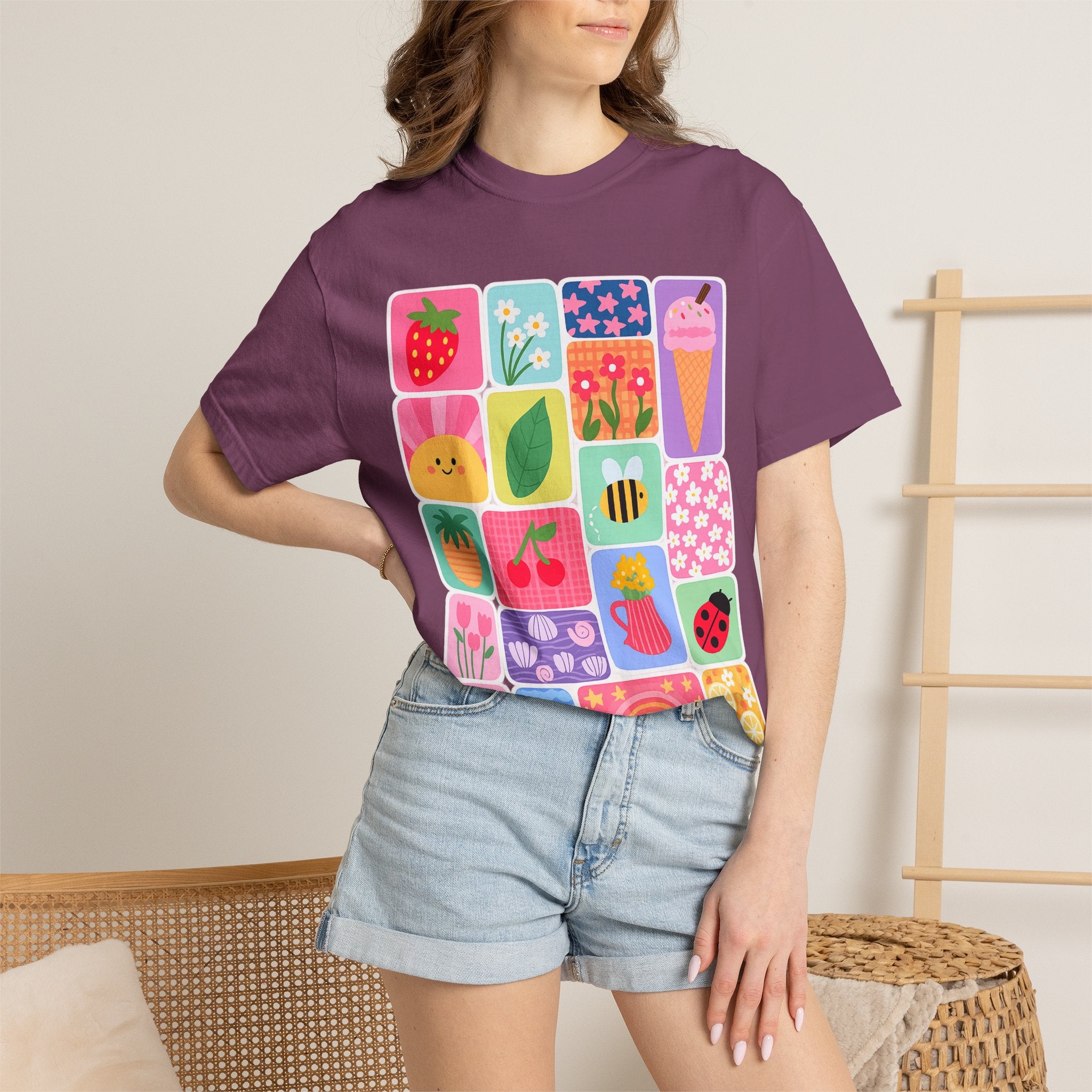 Retro Cute Icons Summer T-Shirt — Colorful Illustration Tee
