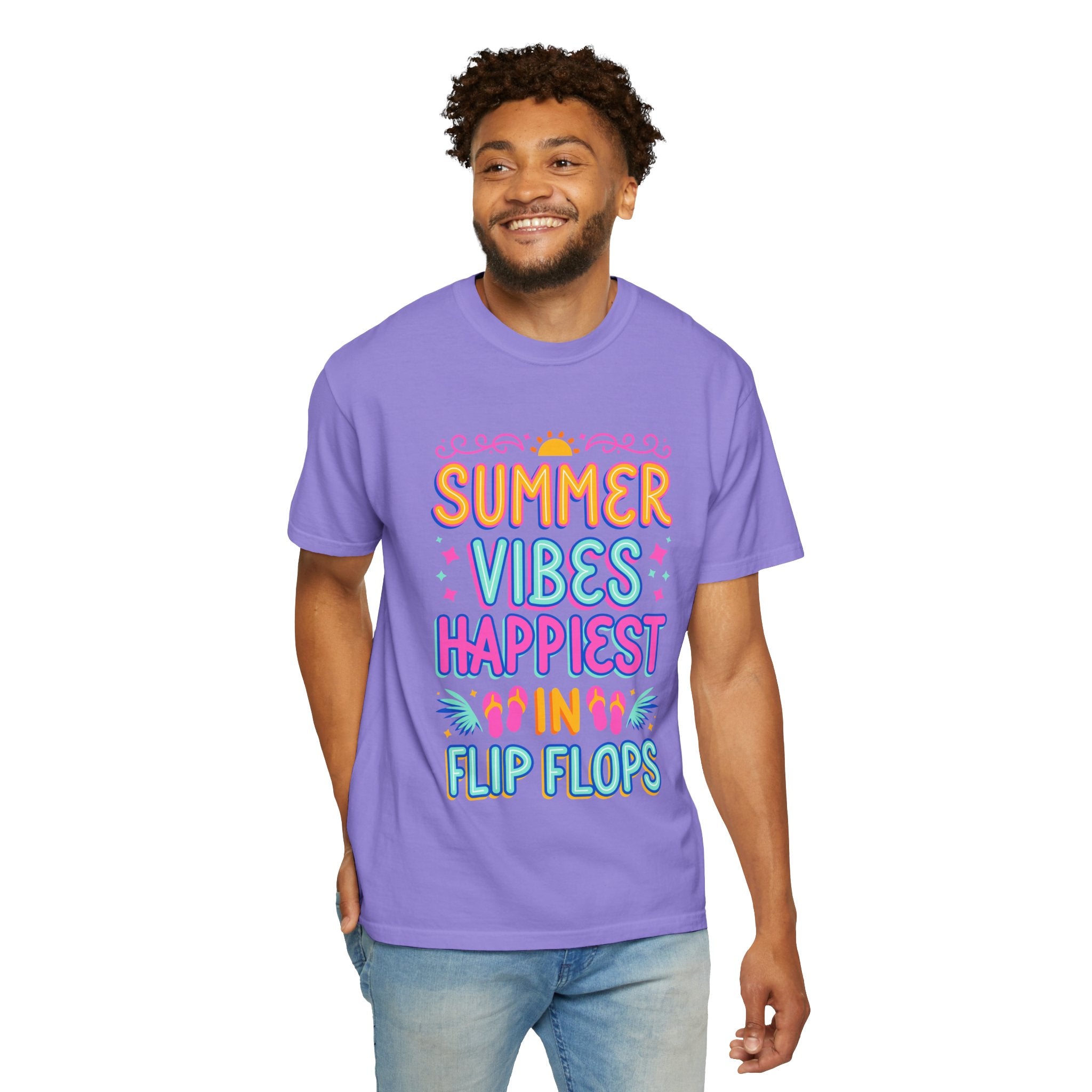 Summer Vibes Happiest in Flip Flops Text Printed Unisex T-Shirt