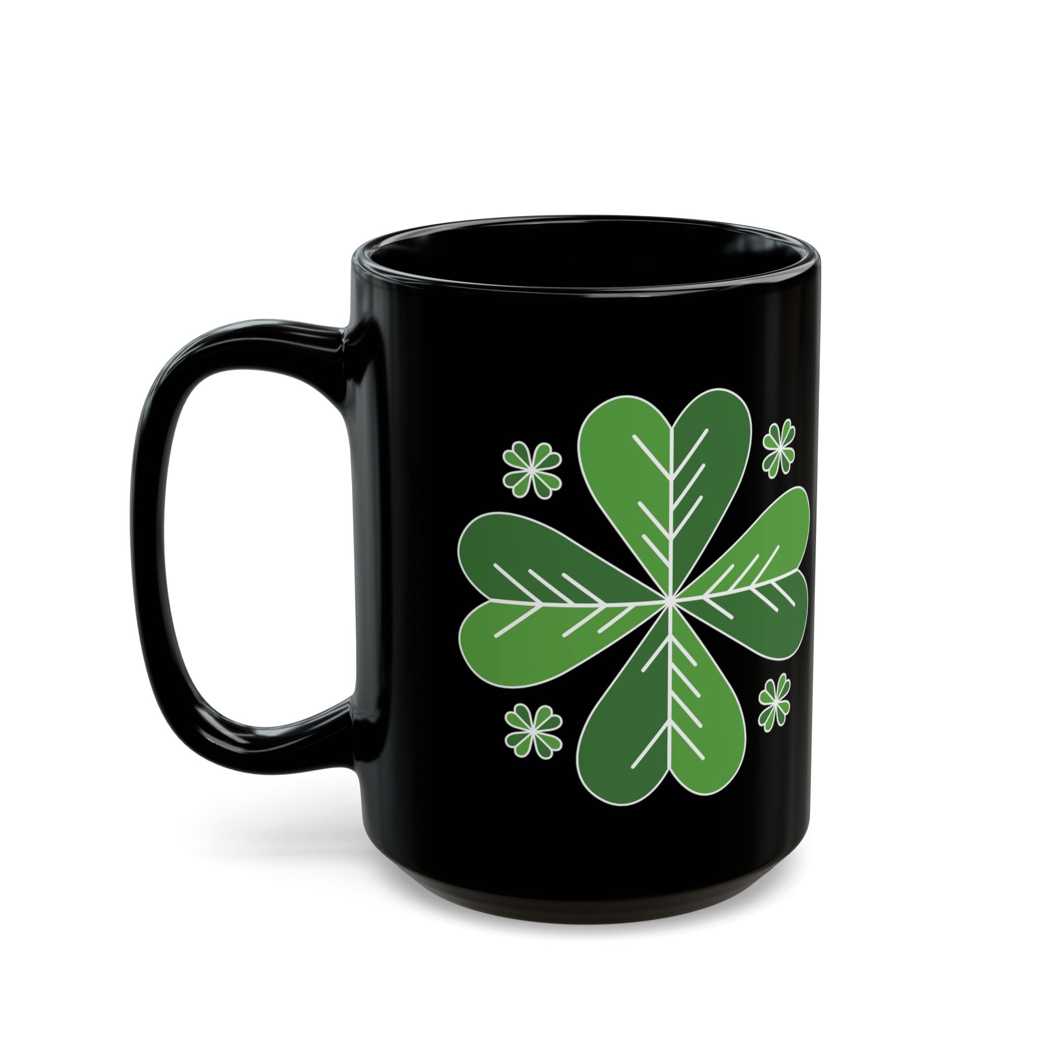 St. Patrick’s Day Green Four-Leaf Clover Mug — Lucky Shamrock Coffee Cup (11oz/15oz)