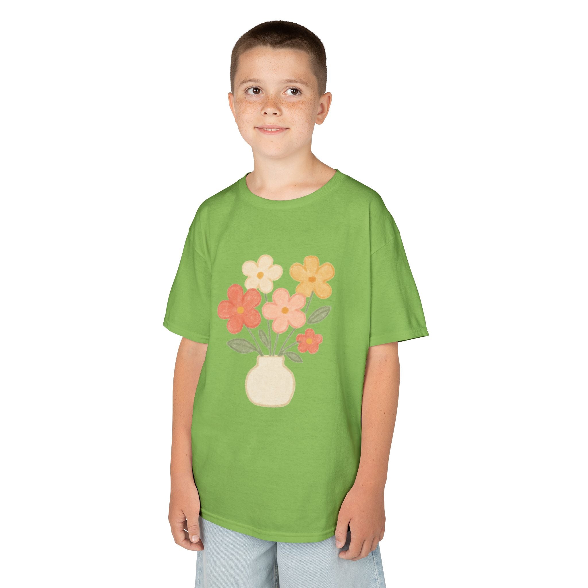 Kids Floral Vase Tee — Cute Retro Flower Graphic Shirt for Children