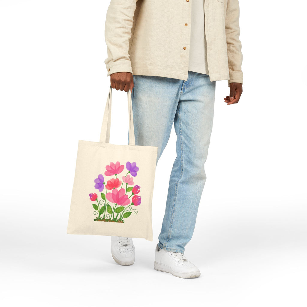 Floral Blossom Pink & Purple Wildflower Cotton Canvas Tote Bag