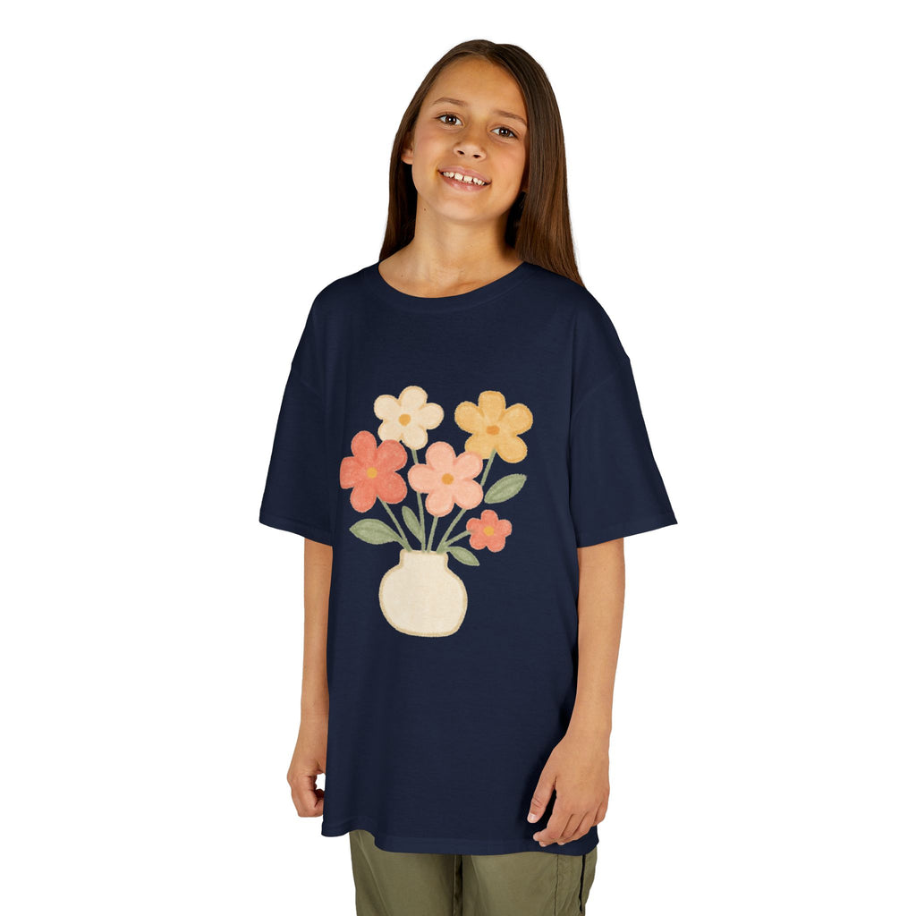 Kids Floral Vase Tee — Cute Retro Flower Graphic Shirt for Children
