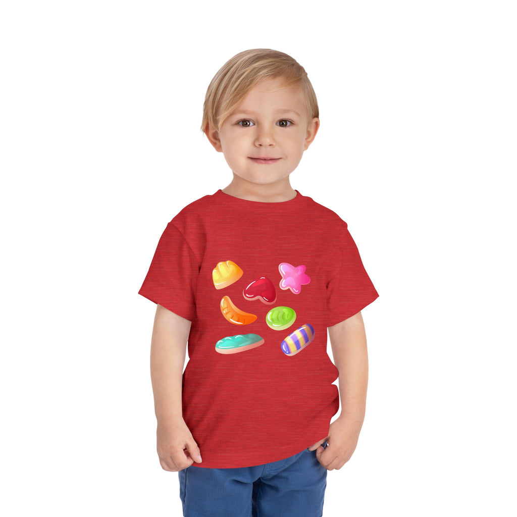 Toddler Candy Shapes Tee — Colorful Candy Heart Star Graphic Shirt for Kids