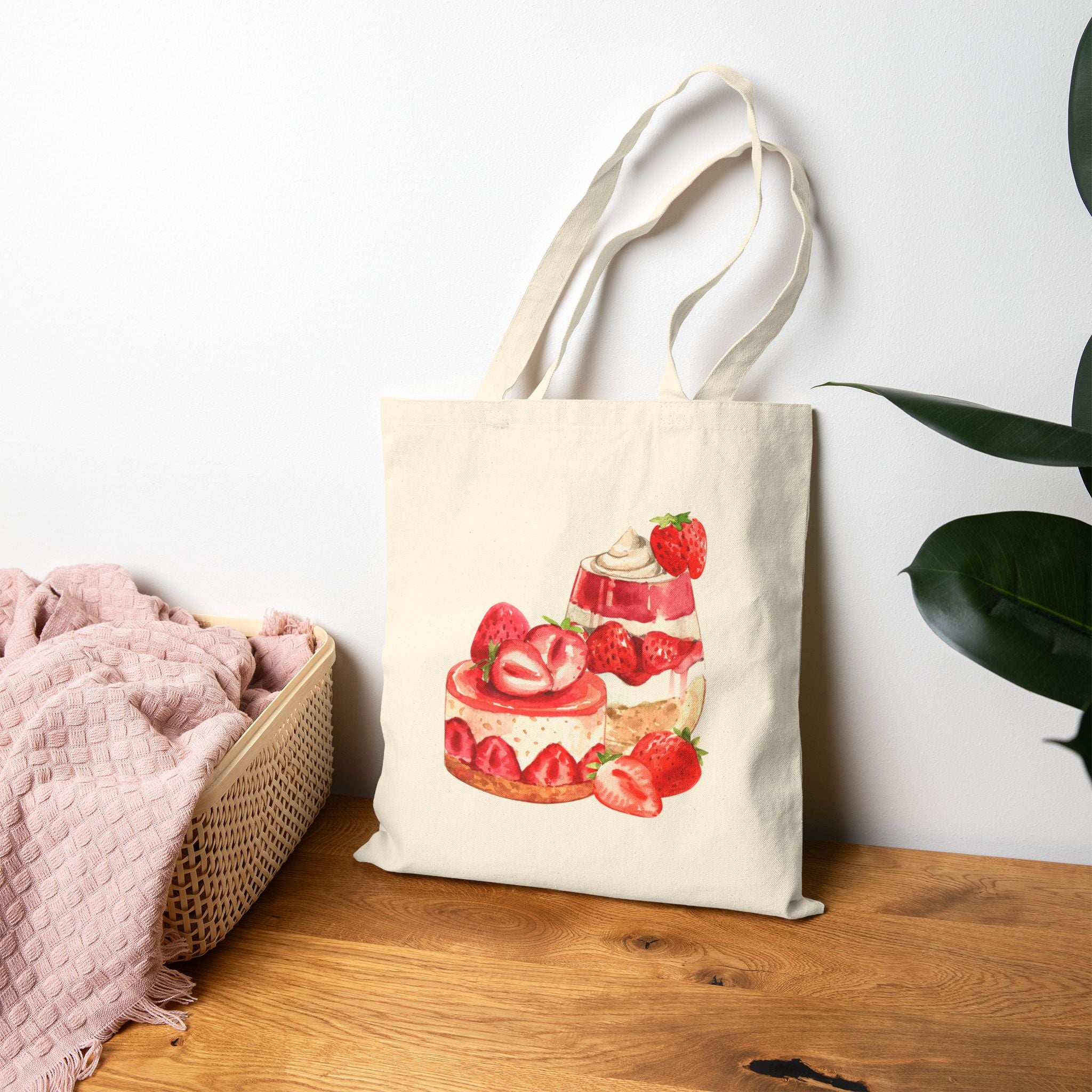 Strawberry Pastries Canvas Tote Bag — Cute Dessert Market Tote