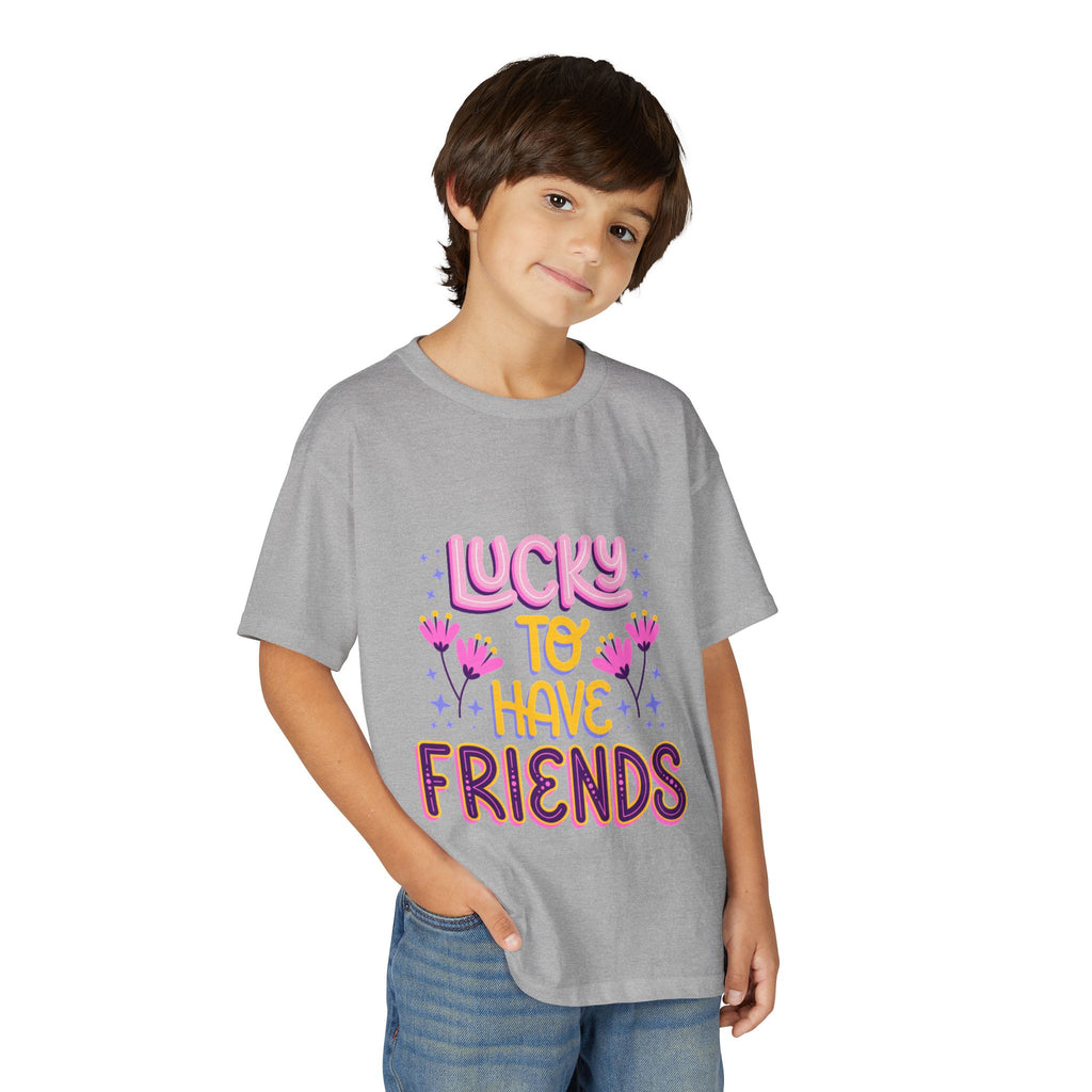 Youth T-Shirt — "Lucky to Have Friends" Cute Floral Friendship Tee