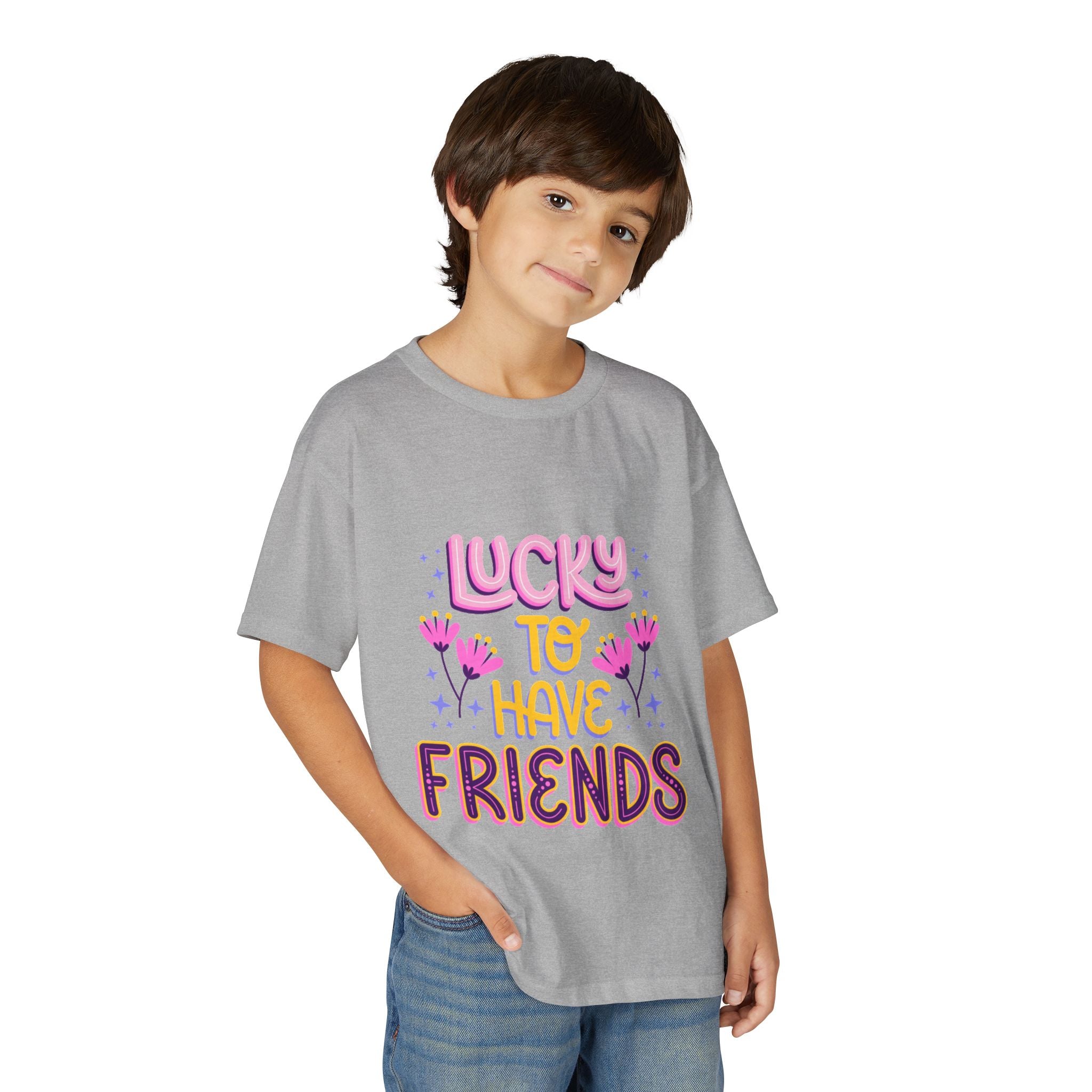 Youth T-Shirt — "Lucky to Have Friends" Cute Floral Friendship Tee