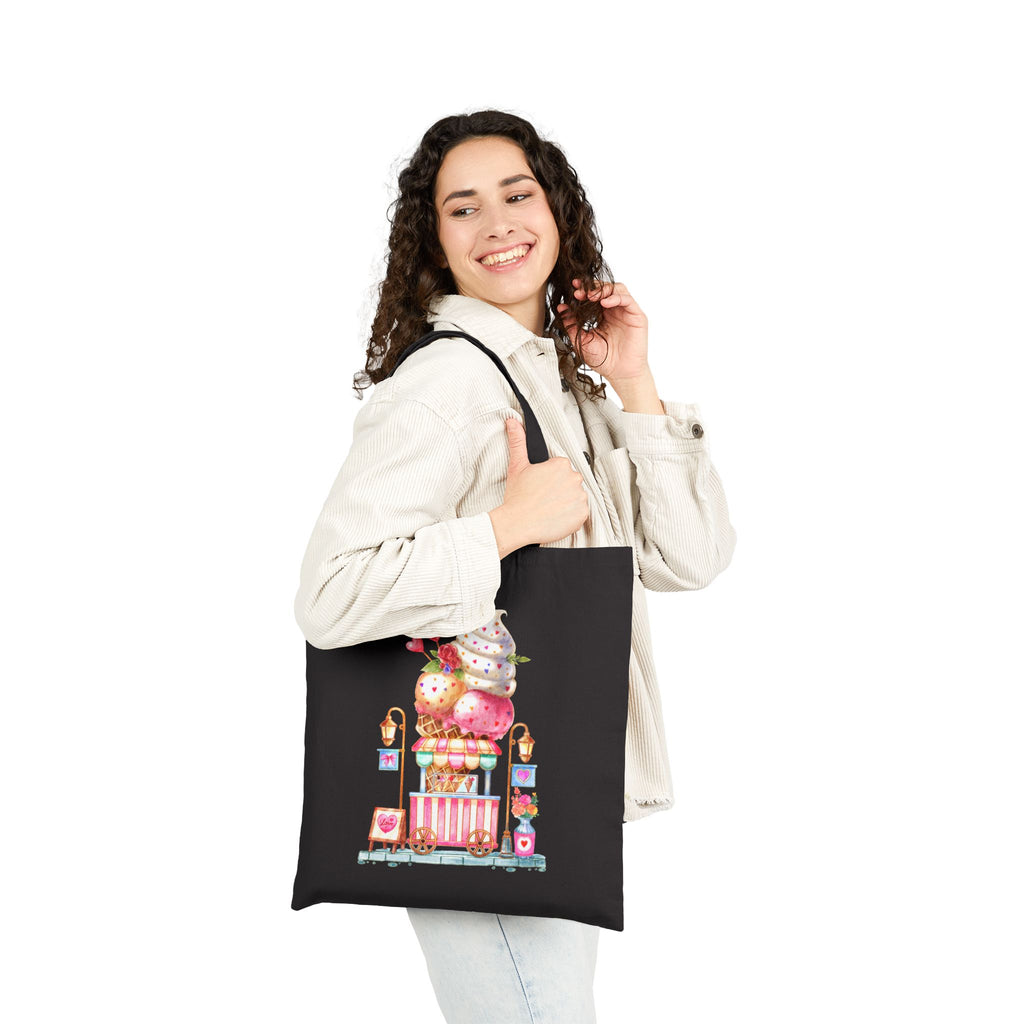 Ice Cream Cart Cotton Canvas Tote Bag — Cute Delicious Pastel Dessert Illustration
