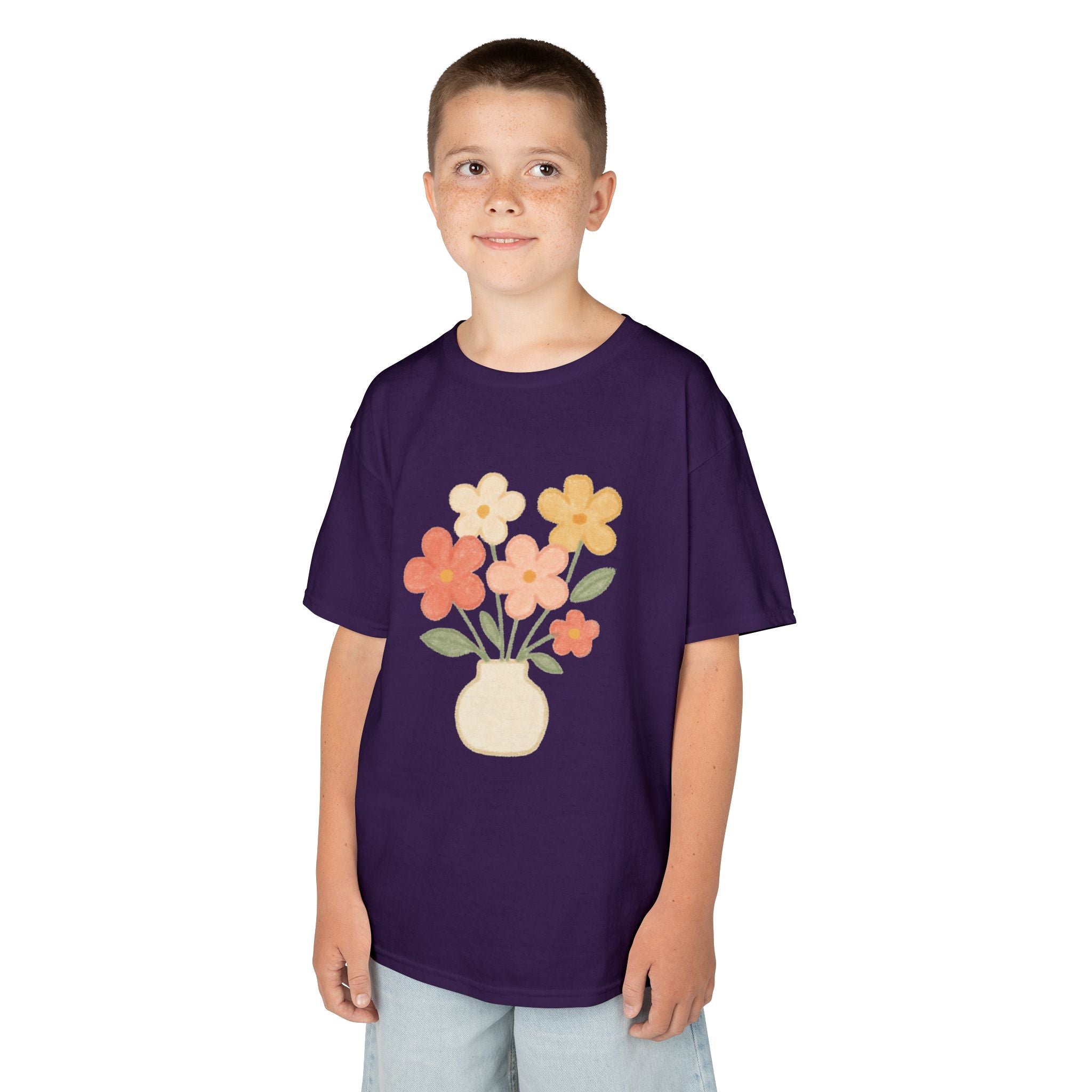 Kids Floral Vase Tee — Cute Retro Flower Graphic Shirt for Children