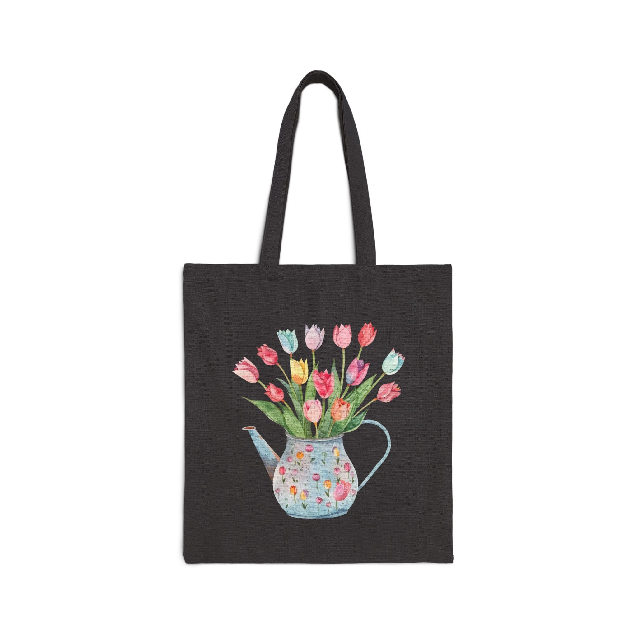Pastel Potted Flowers Cotton Canvas Tote Bag — Floral Bloom Design