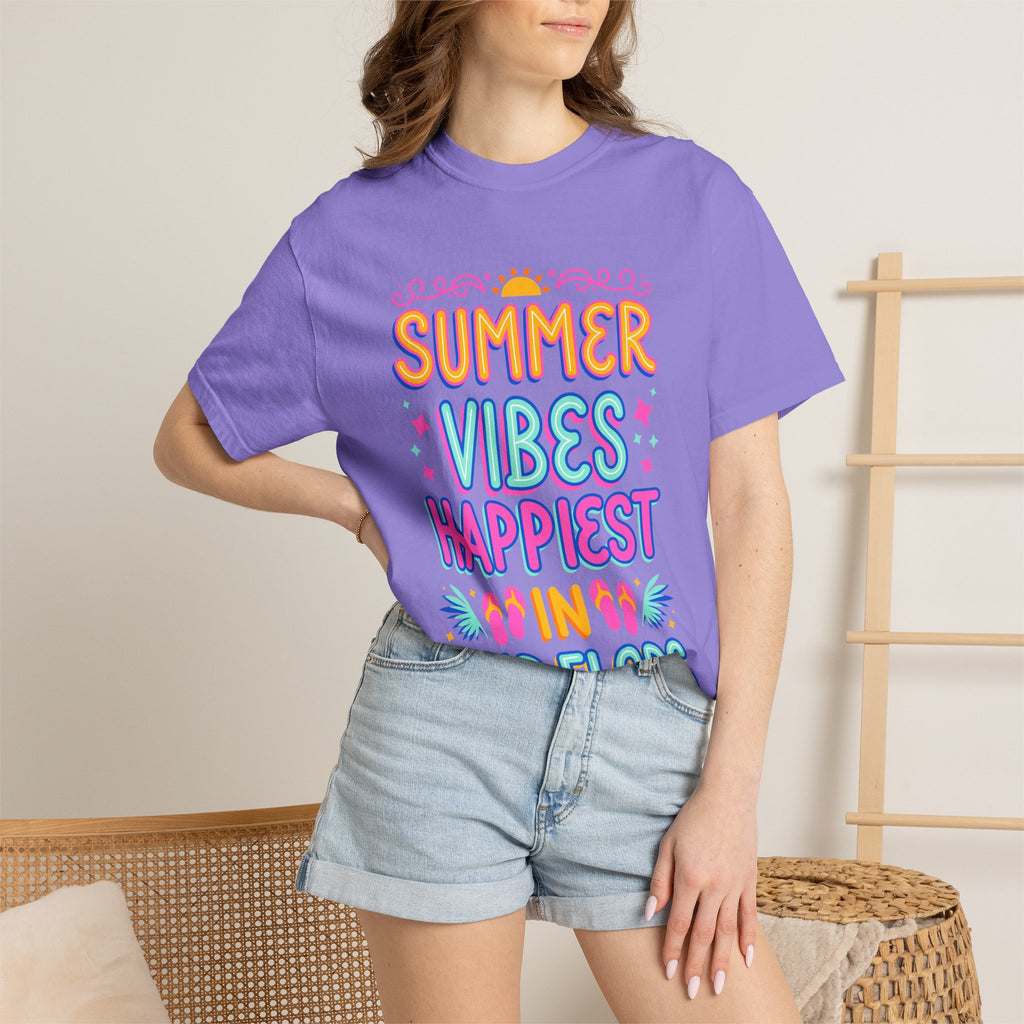 Summer Vibes Happiest in Flip Flops Text Printed Unisex T-Shirt