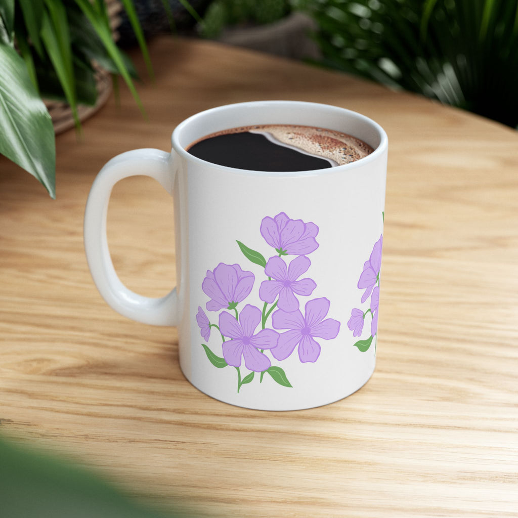 Floral Phlox Ceramic Mug — Purple Flower Coffee Cup (11oz & 15oz)