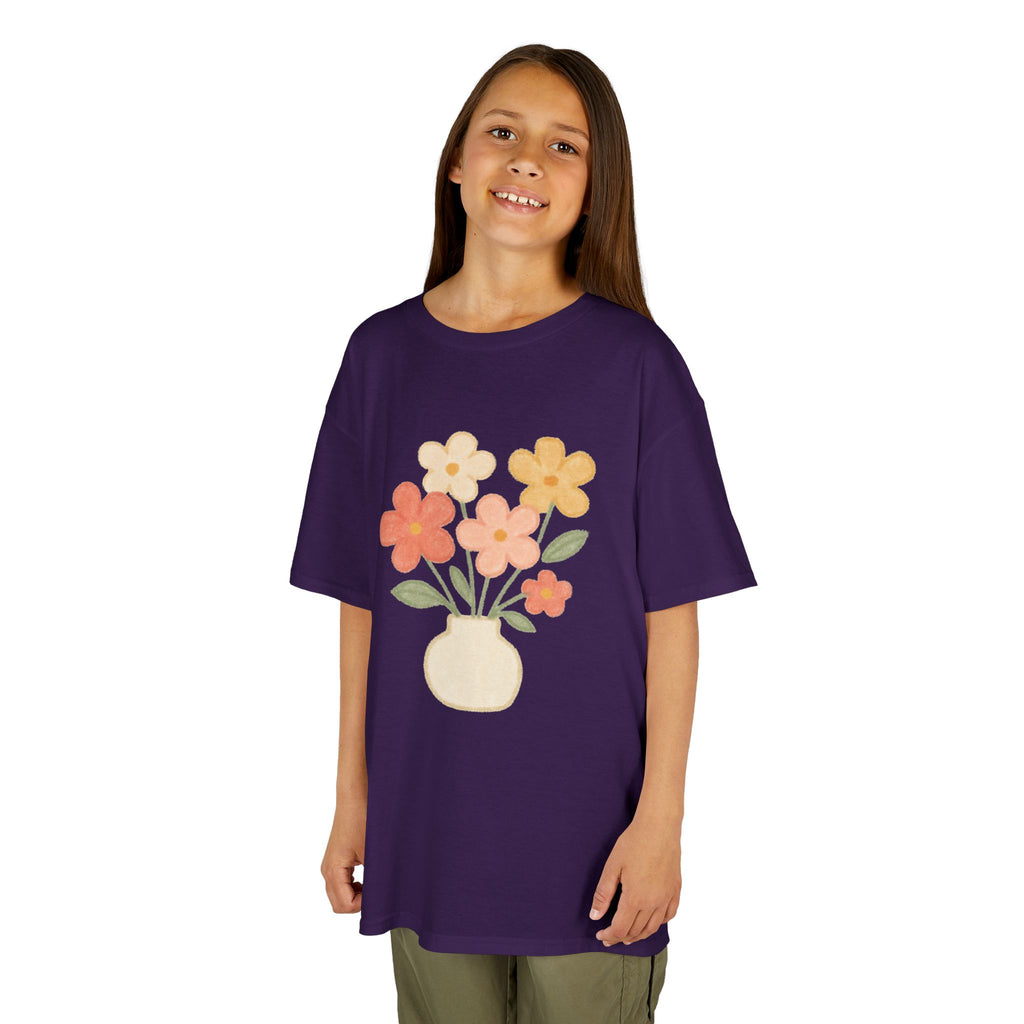 Kids Floral Vase Tee — Cute Retro Flower Graphic Shirt for Children