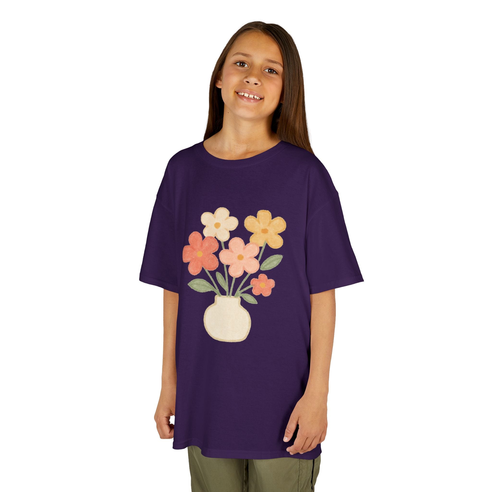 Kids Floral Vase Tee — Cute Retro Flower Graphic Shirt for Children
