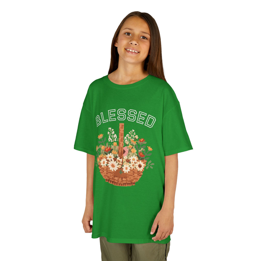Kids 'Blessed' Floral Basket Tee — Cute Spring Youth T-Shirt
