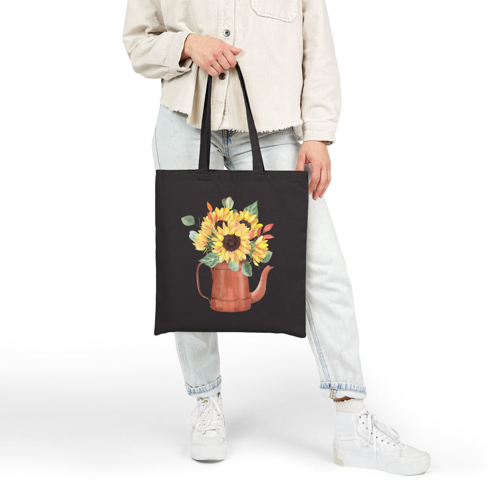 Sunflower Teapot Canvas Tote Bag — Floral Farmer's Market Grocery Tote