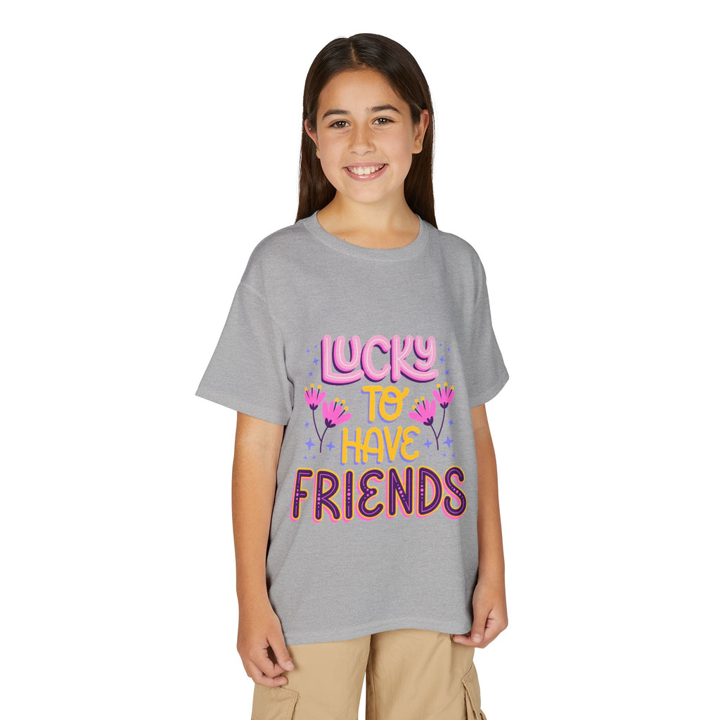 Youth T-Shirt — "Lucky to Have Friends" Cute Floral Friendship Tee