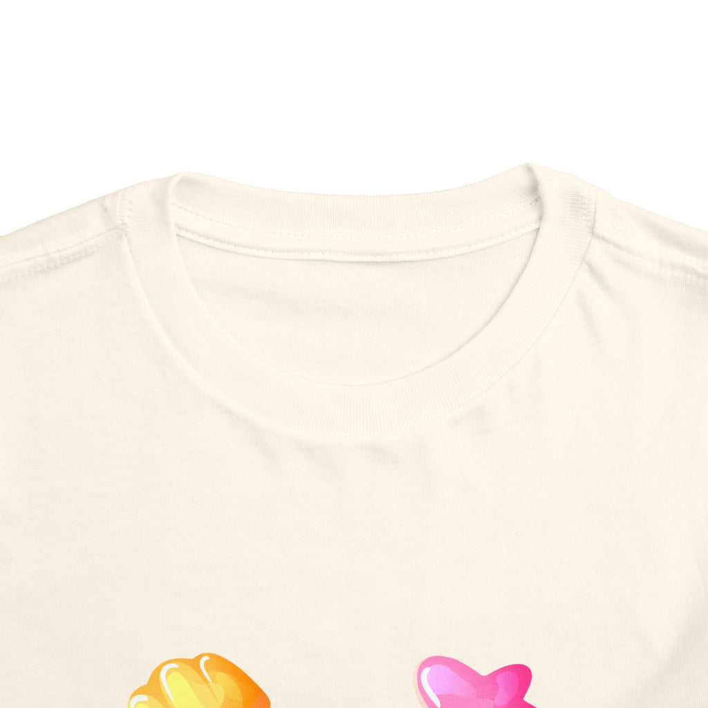 Toddler Candy Shapes Tee — Colorful Candy Heart Star Graphic Shirt for Kids