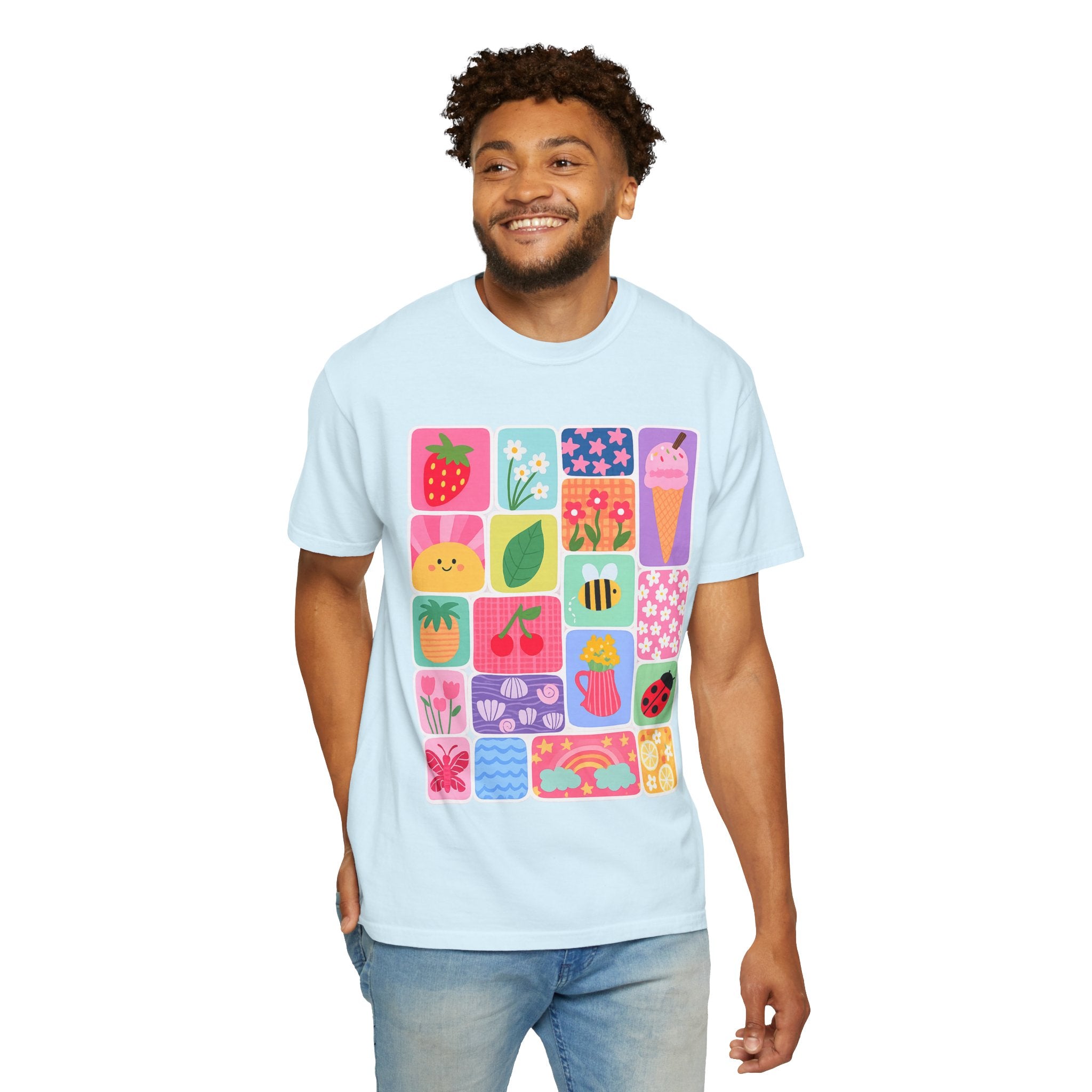 Retro Cute Icons Summer T-Shirt — Colorful Illustration Tee
