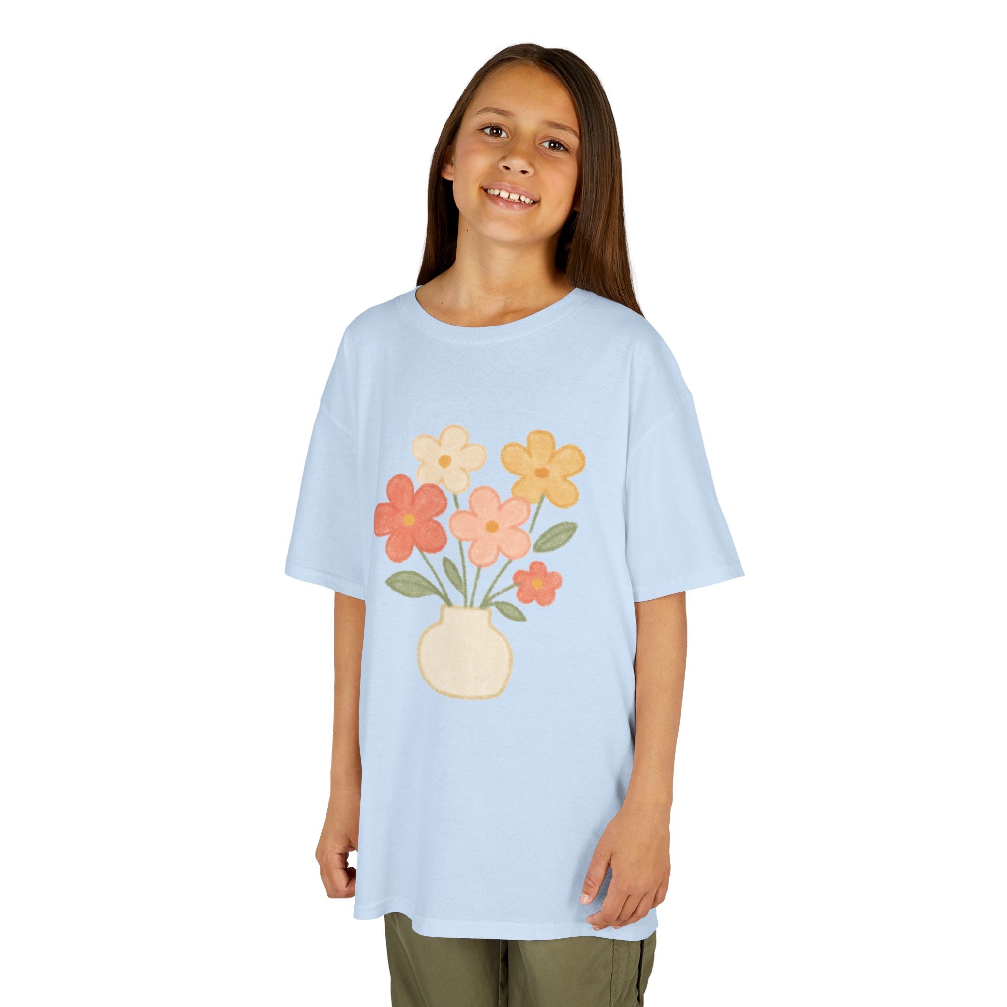 Kids Floral Vase Tee — Cute Retro Flower Graphic Shirt for Children