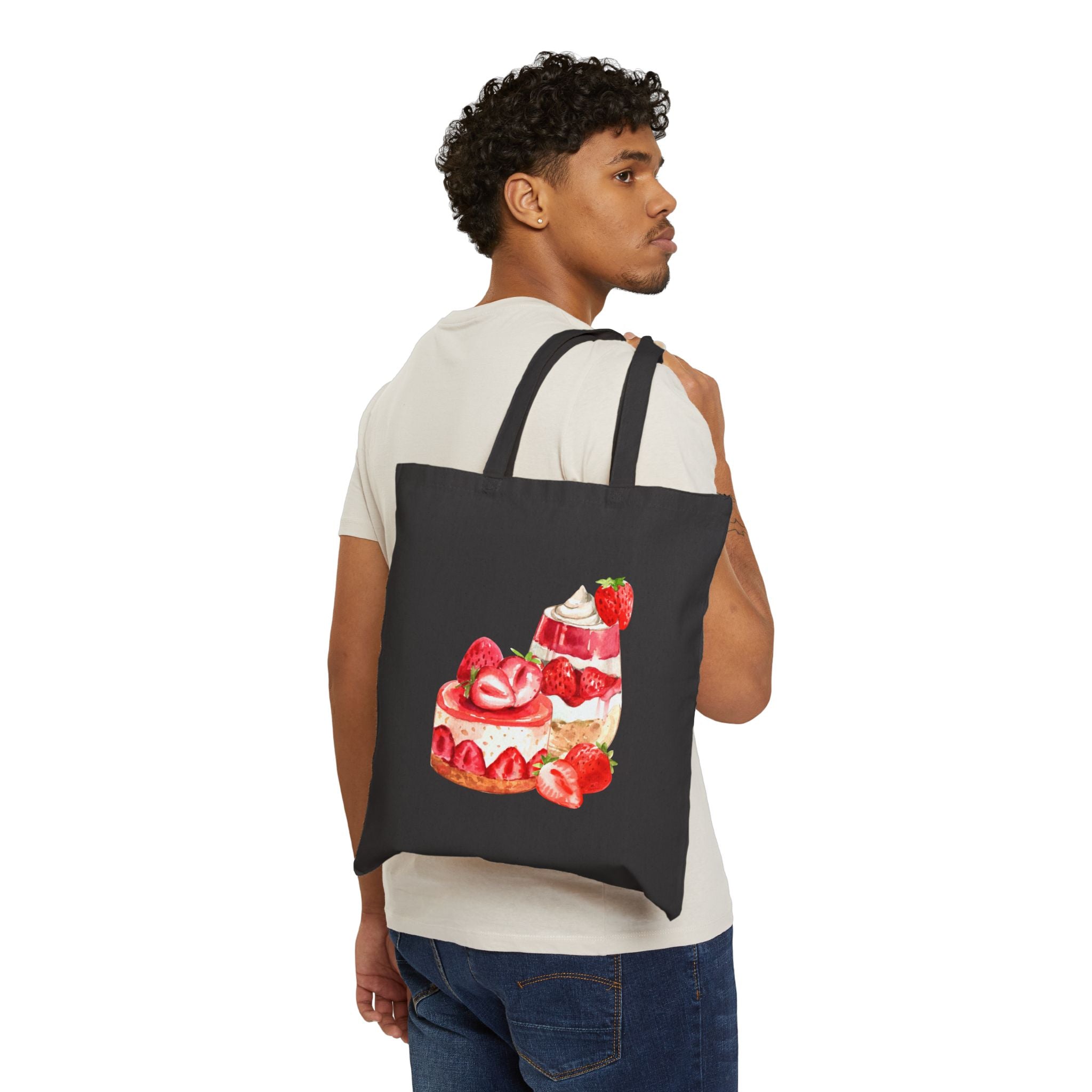 Strawberry Pastries Canvas Tote Bag — Cute Dessert Market Tote