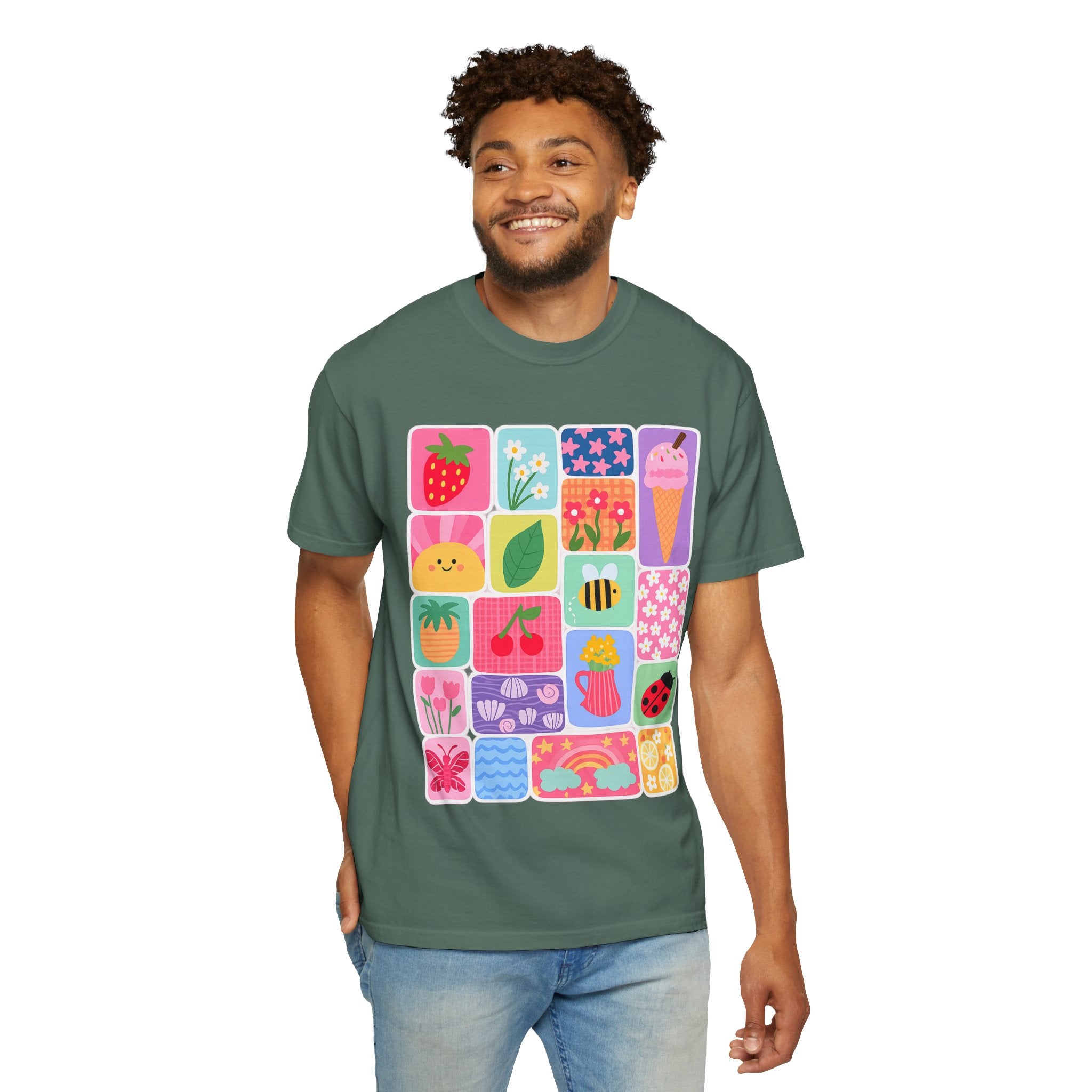 Retro Cute Icons Summer T-Shirt — Colorful Illustration Tee
