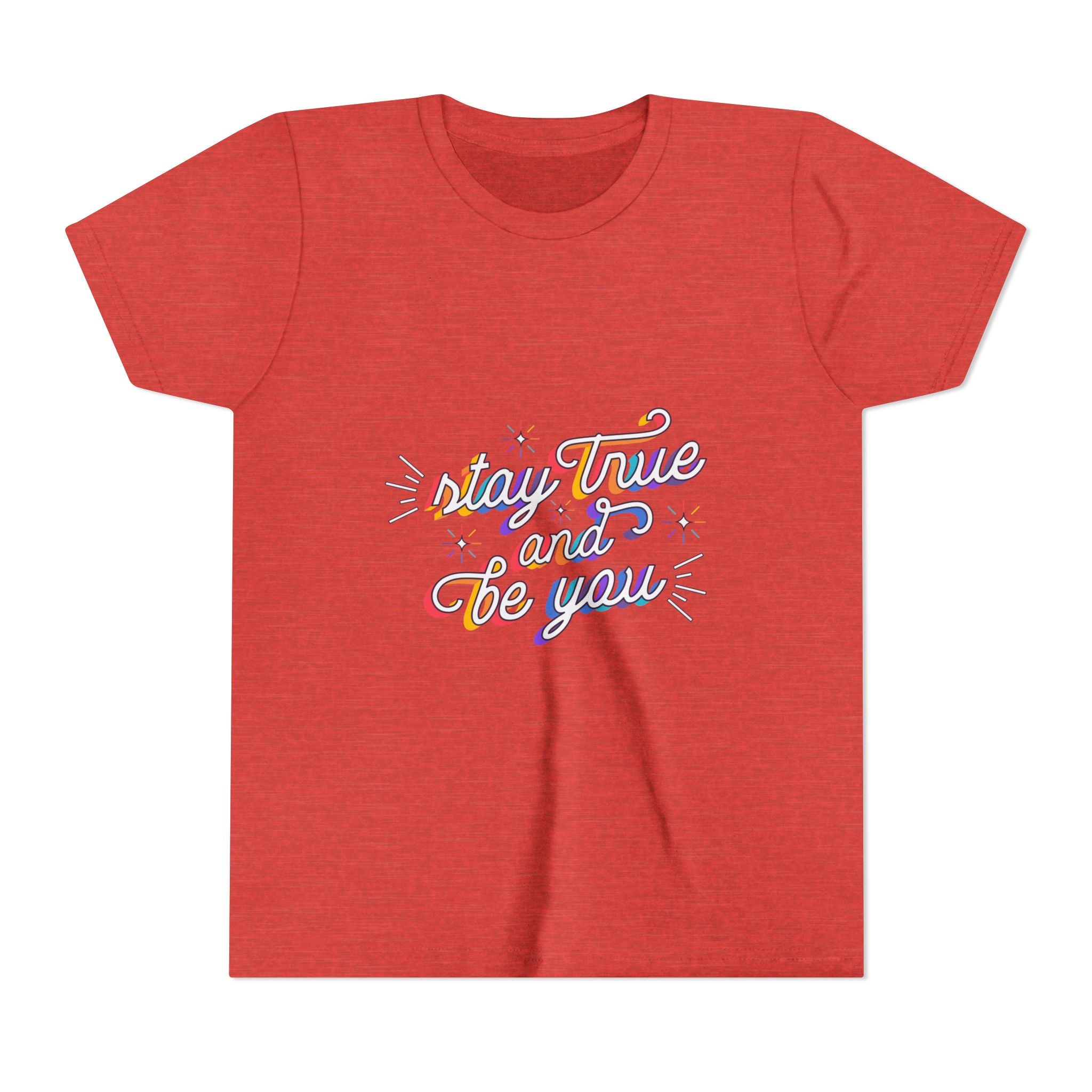 Youth Tee — "Stay True and Be You" Rainbow Script Kids T-Shirt