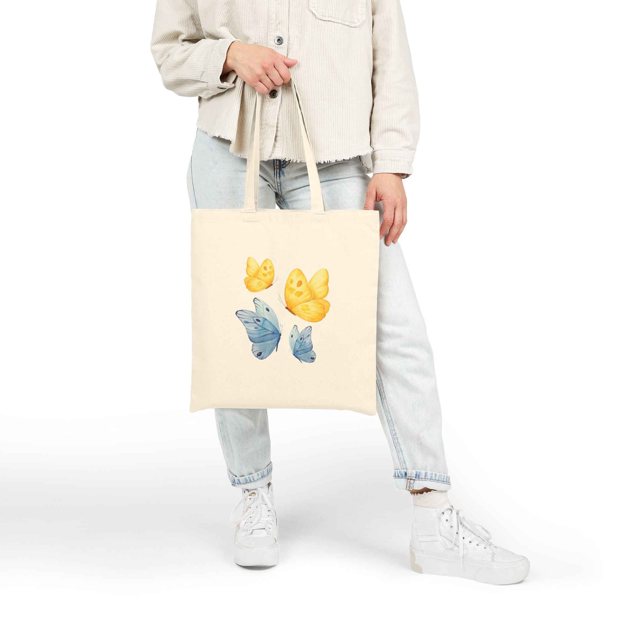 Butterfly Watercolor Tote Bag — Yellow & Blue Canvas Shopper