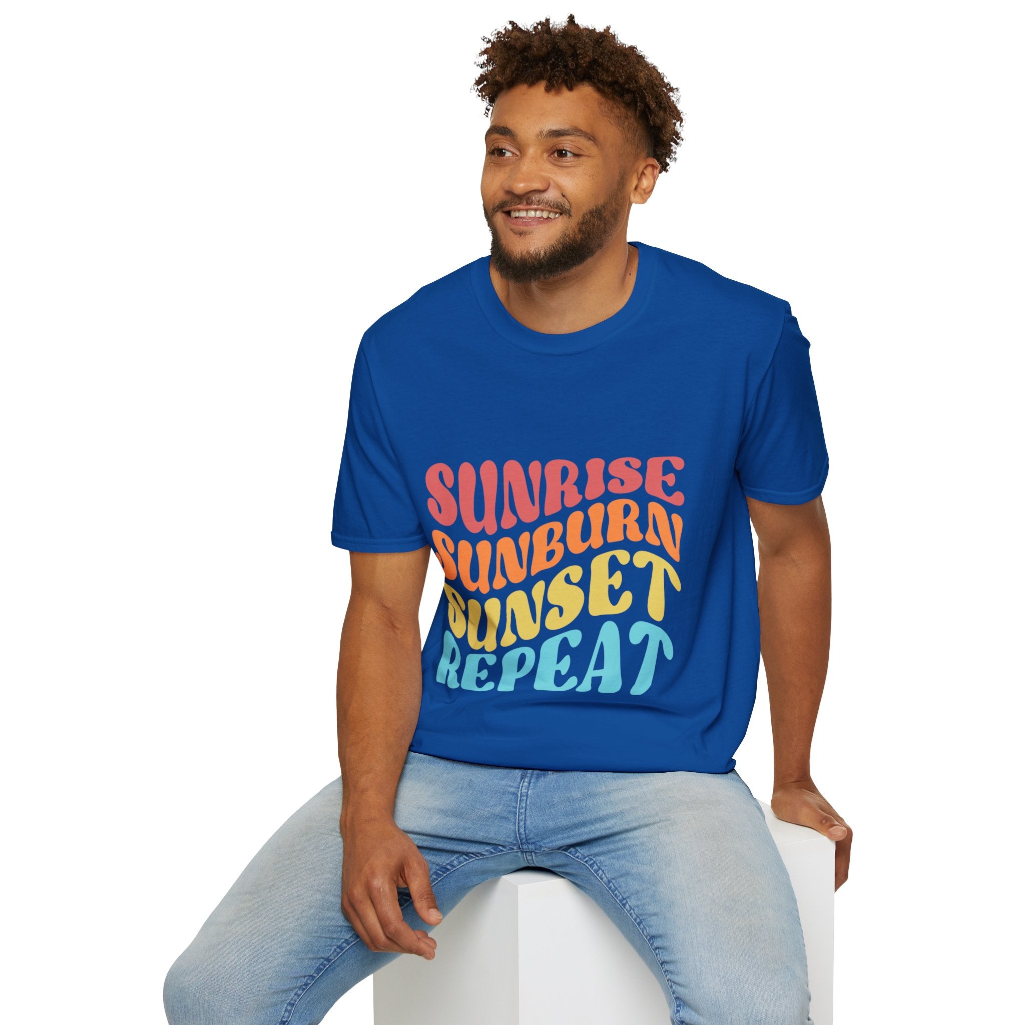 Sunrise Sunburn Sunset Repeat Text Printed T-Shirt