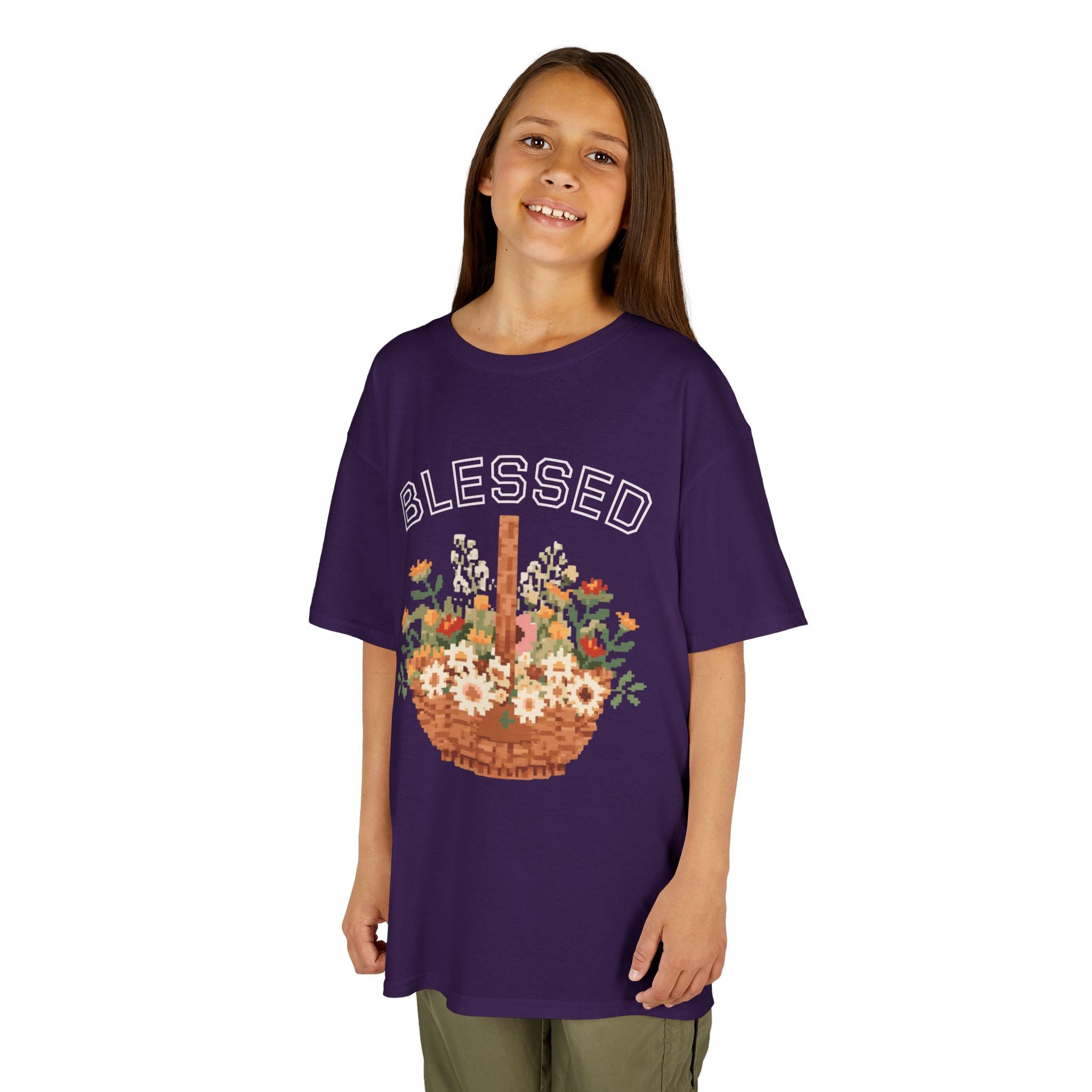 Kids 'Blessed' Floral Basket Tee — Cute Spring Youth T-Shirt