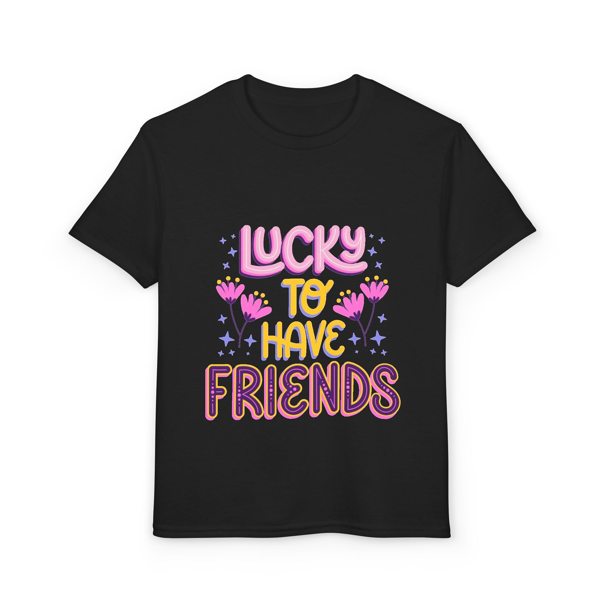 Youth T-Shirt — "Lucky to Have Friends" Cute Floral Friendship Tee