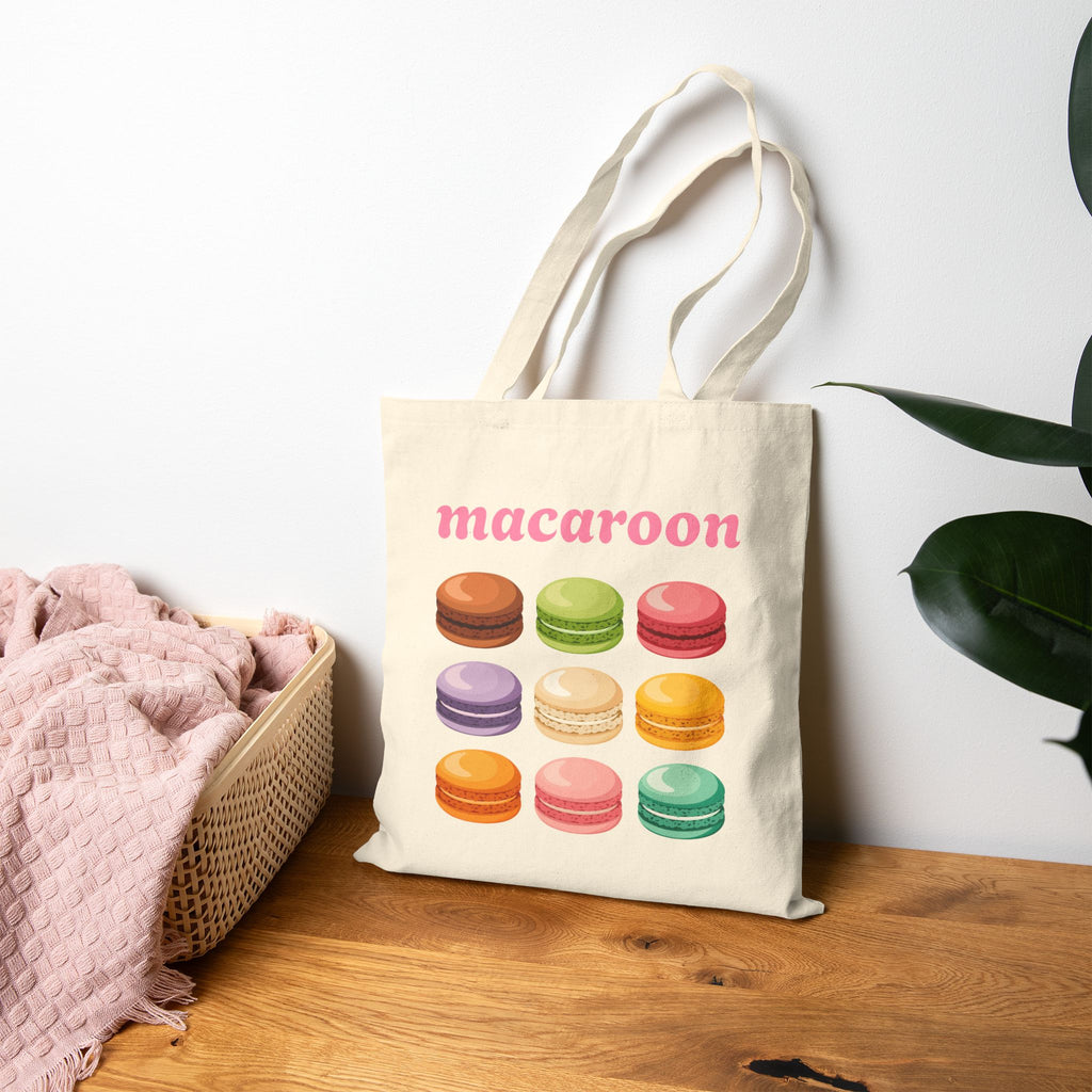 Colorful Macaron Cotton Canvas Tote Bag — Macaroon Pattern Shopper
