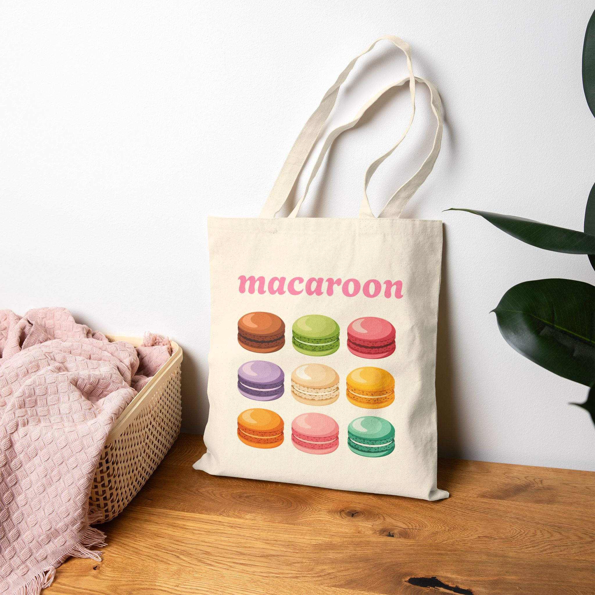 Colorful Macaron Cotton Canvas Tote Bag — Macaroon Pattern Shopper