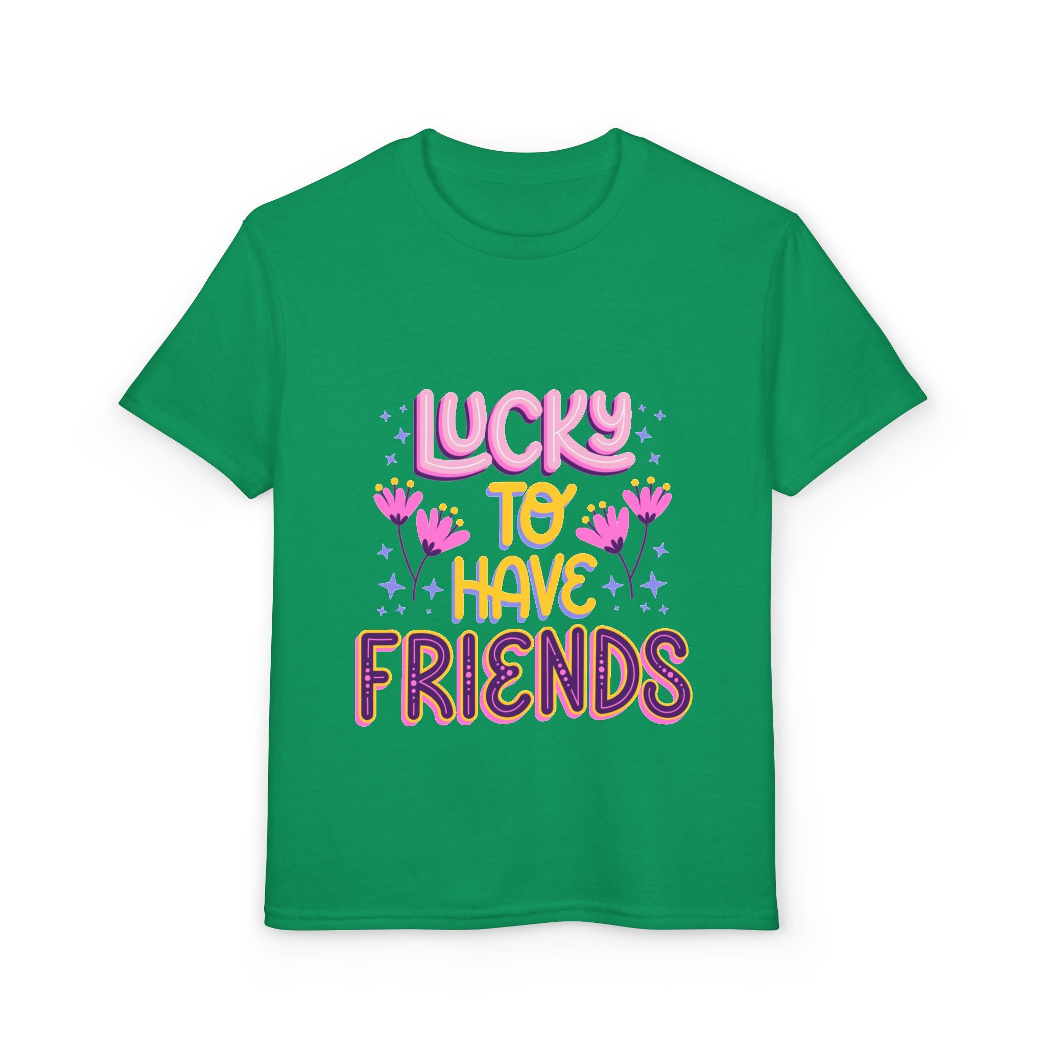 Youth T-Shirt — "Lucky to Have Friends" Cute Floral Friendship Tee