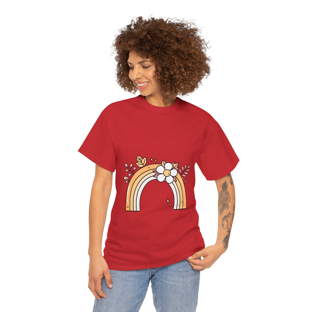 Cute Floral Rainbow Tee — Boho Daisy Rainbow Graphic T-Shirt