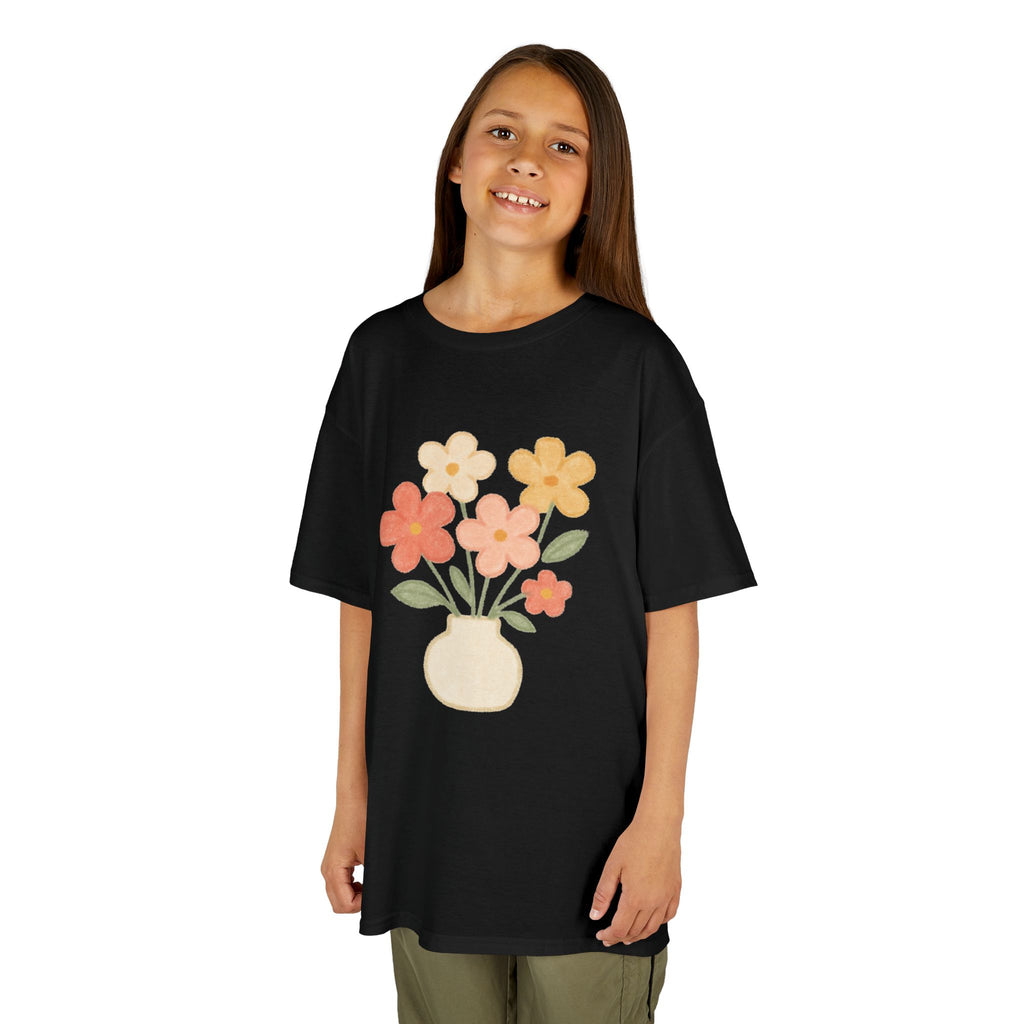 Kids Floral Vase Tee — Cute Retro Flower Graphic Shirt for Children