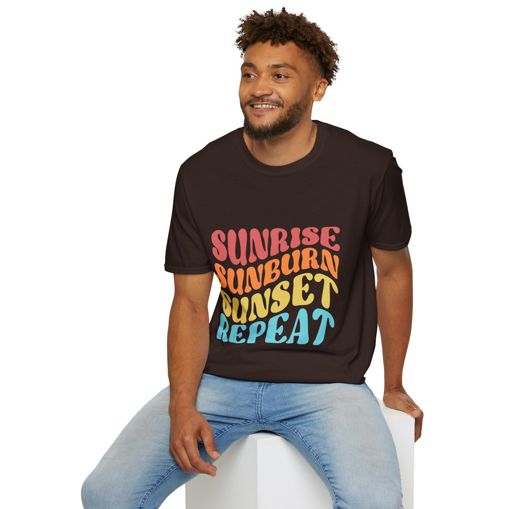 Sunrise Sunburn Sunset Repeat Text Printed T-Shirt