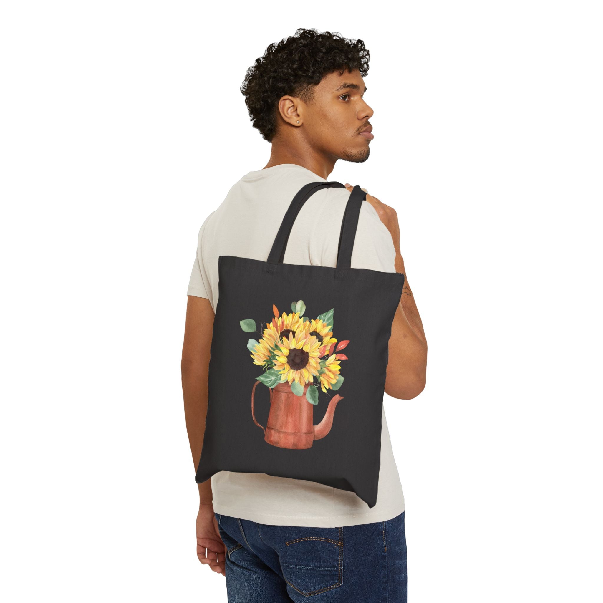 Sunflower Teapot Canvas Tote Bag — Floral Farmer's Market Grocery Tote
