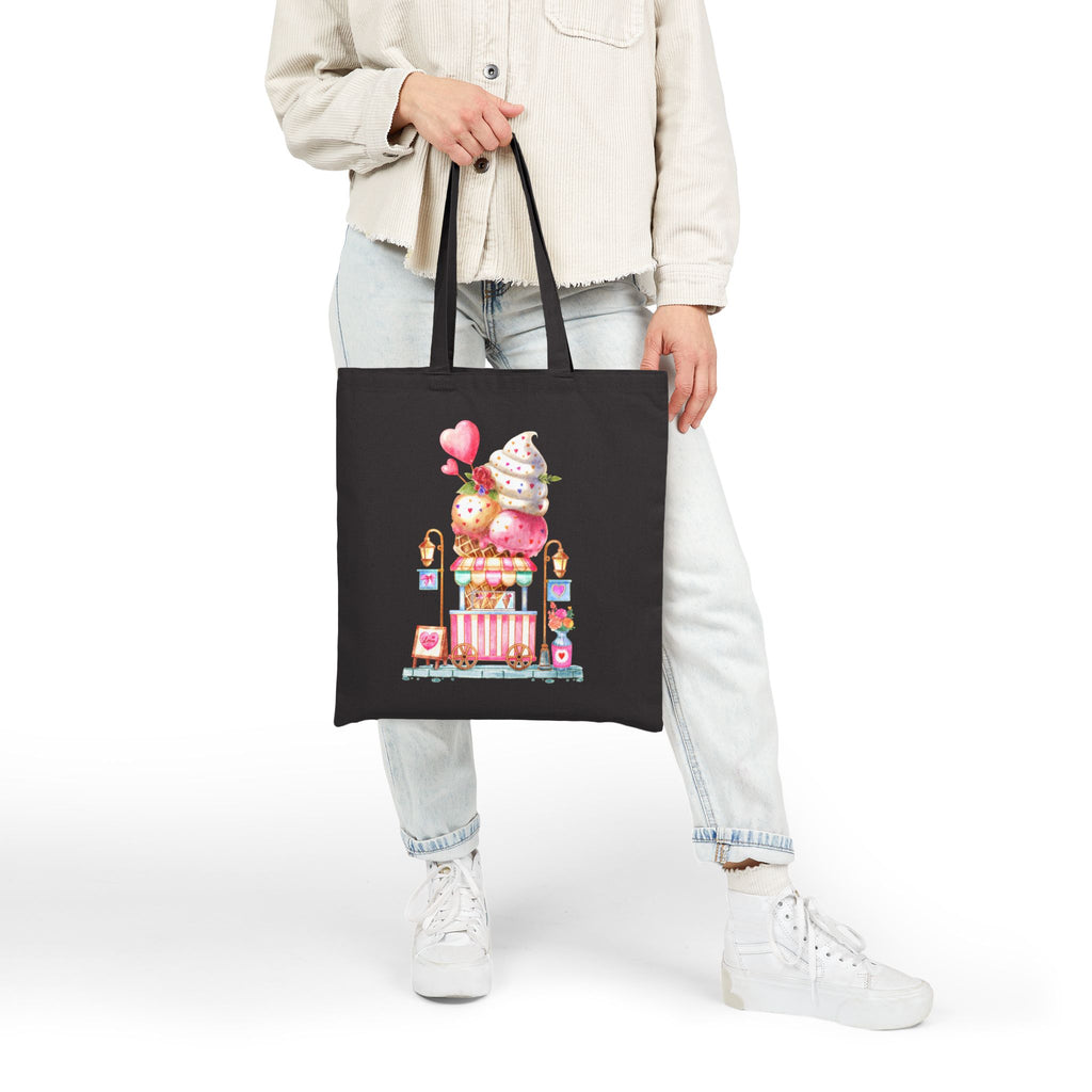 Ice Cream Cart Cotton Canvas Tote Bag — Cute Delicious Pastel Dessert Illustration