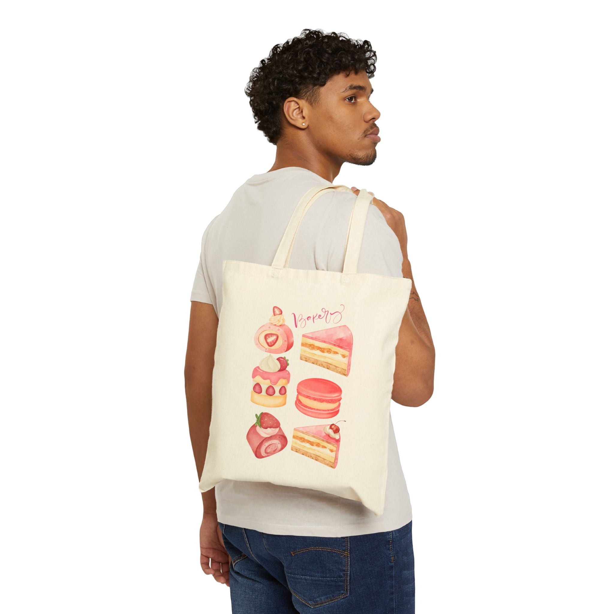 Strawberry Pastel Desserts Canvas Tote — Cute Pink Cakes & Macarons