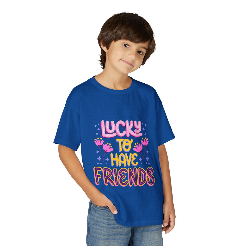 Youth T-Shirt — "Lucky to Have Friends" Cute Floral Friendship Tee