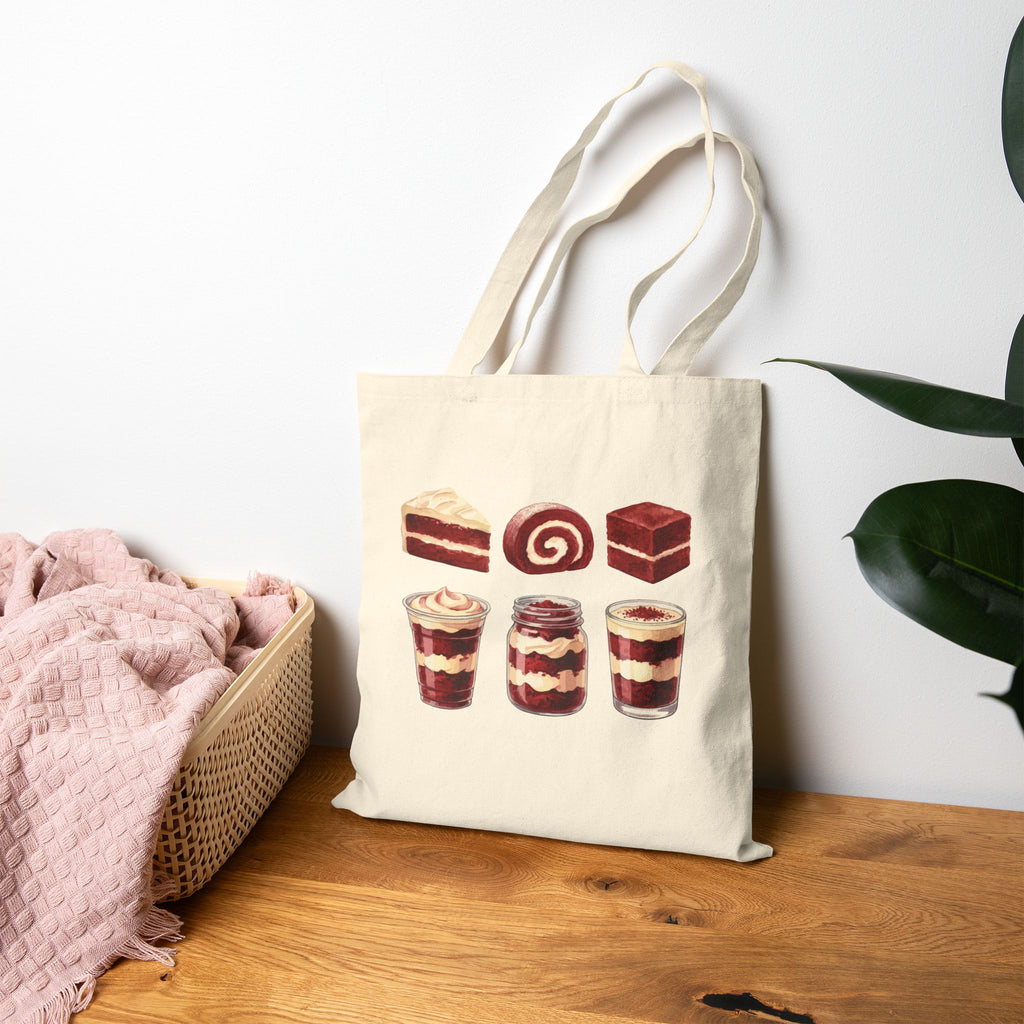 Red Velvet Dessert Lover Tote Bag — Pastries & Trifle Canvas Grocery Tote