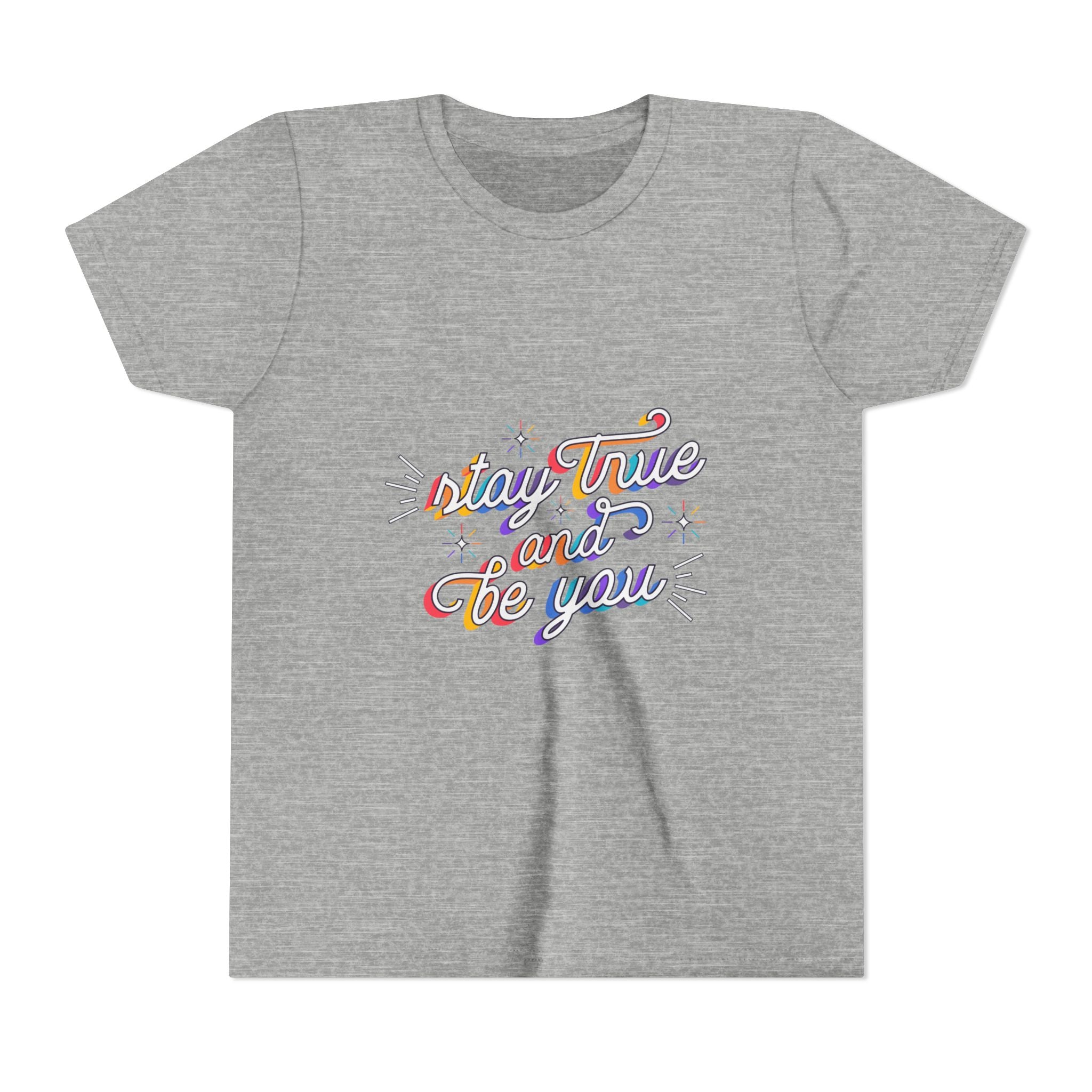 Youth Tee — "Stay True and Be You" Rainbow Script Kids T-Shirt