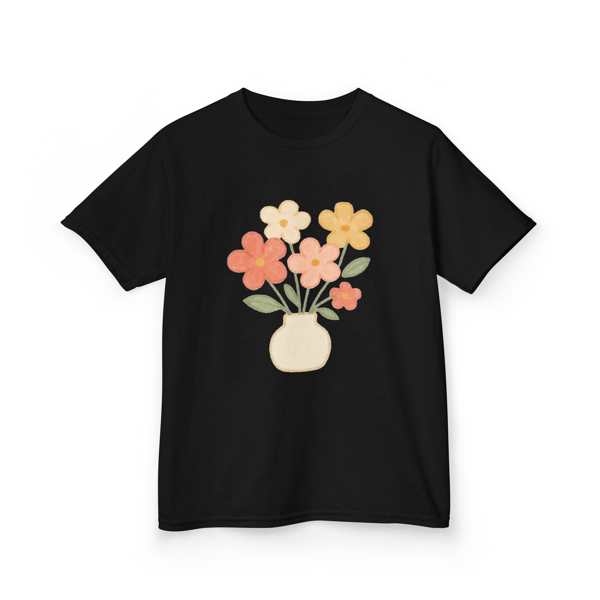 Kids Floral Vase Tee — Cute Retro Flower Graphic Shirt for Children