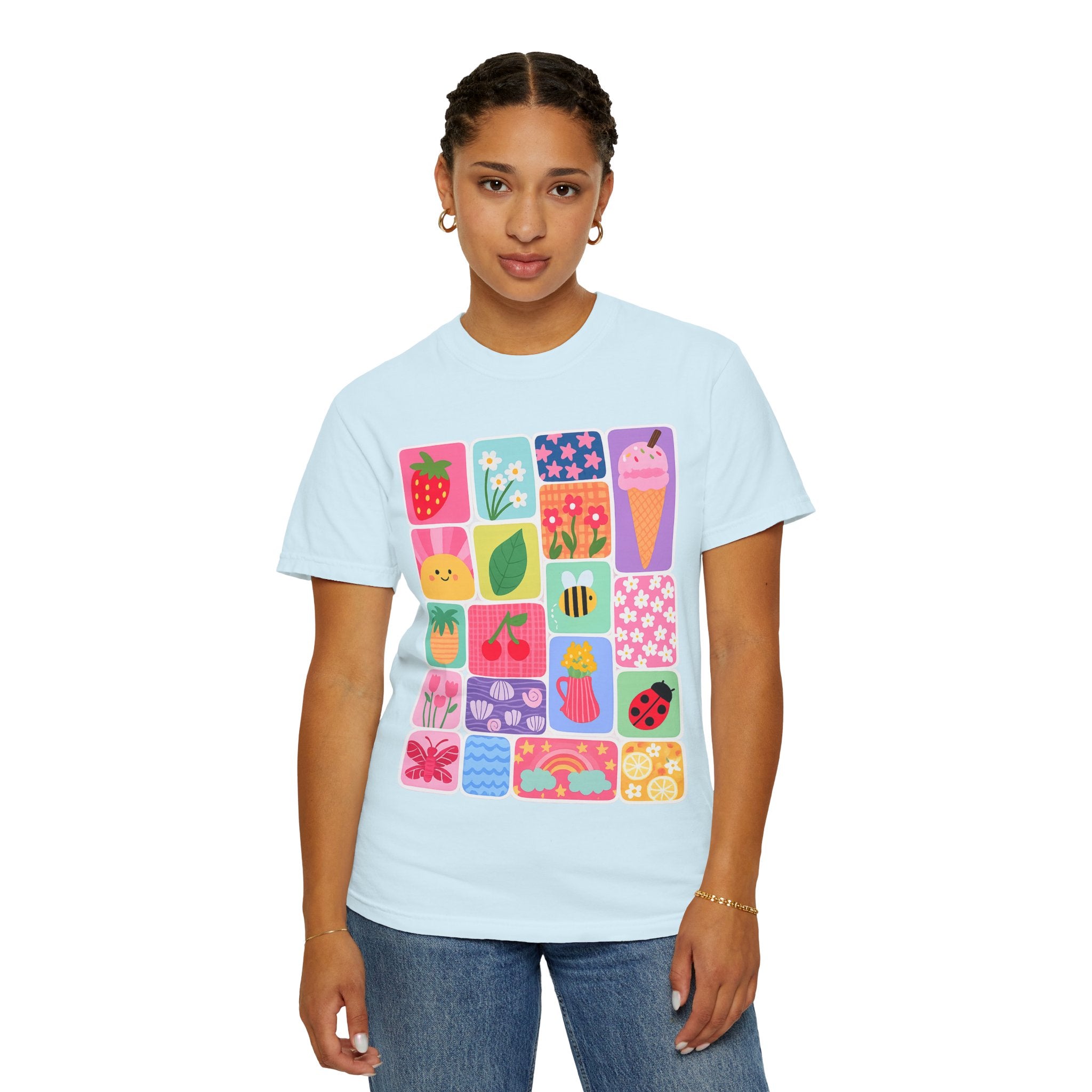 Retro Cute Icons Summer T-Shirt — Colorful Illustration Tee