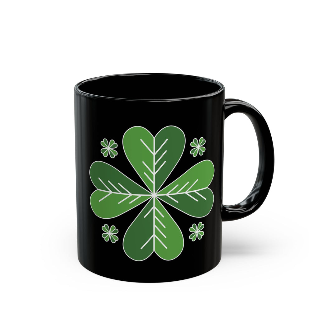 St. Patrick’s Day Green Four-Leaf Clover Mug — Lucky Shamrock Coffee Cup (11oz/15oz)