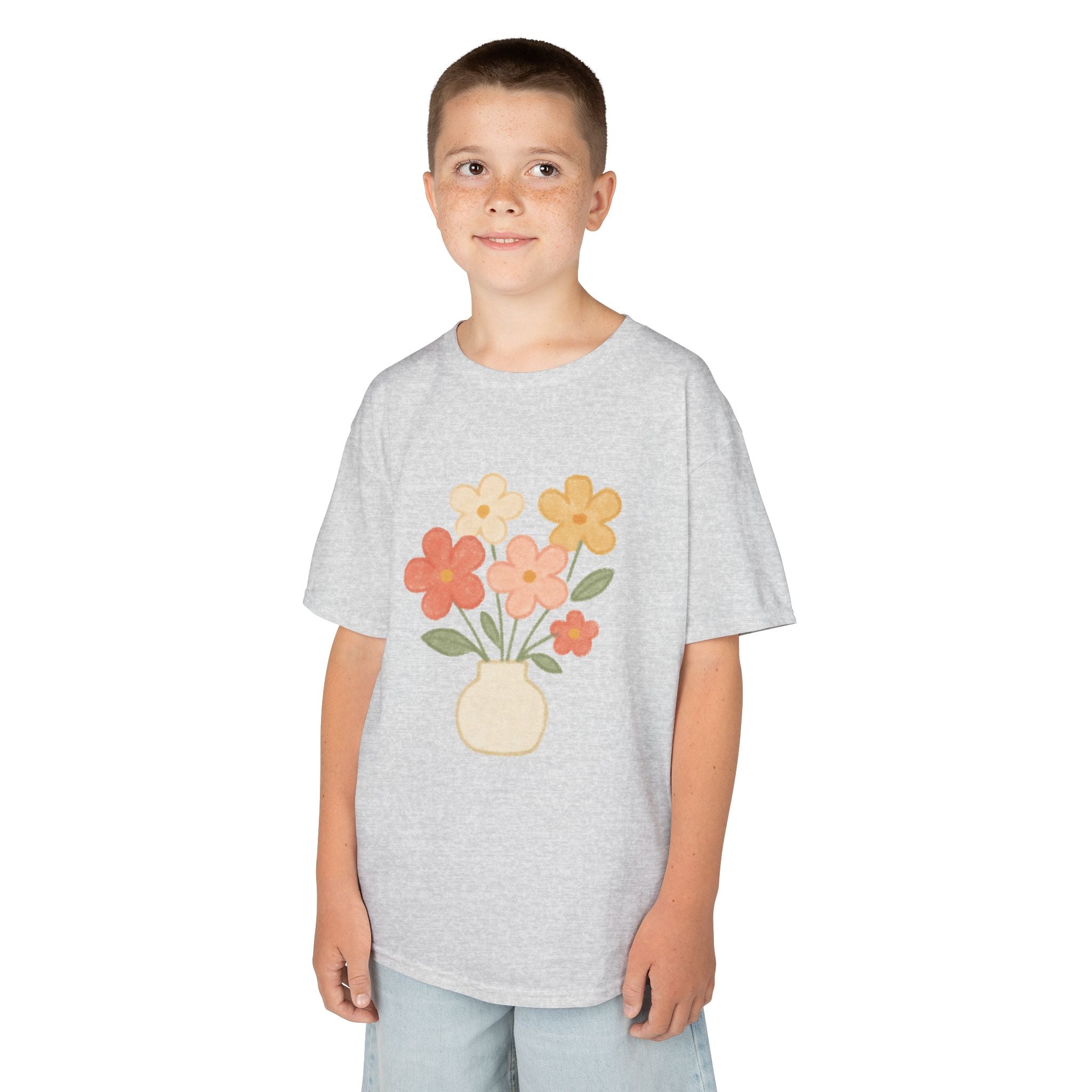 Kids Floral Vase Tee — Cute Retro Flower Graphic Shirt for Children