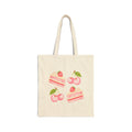 Strawberry Cherry Cake Canvas Tote Bag — Cute Dessert Grocery Tote
