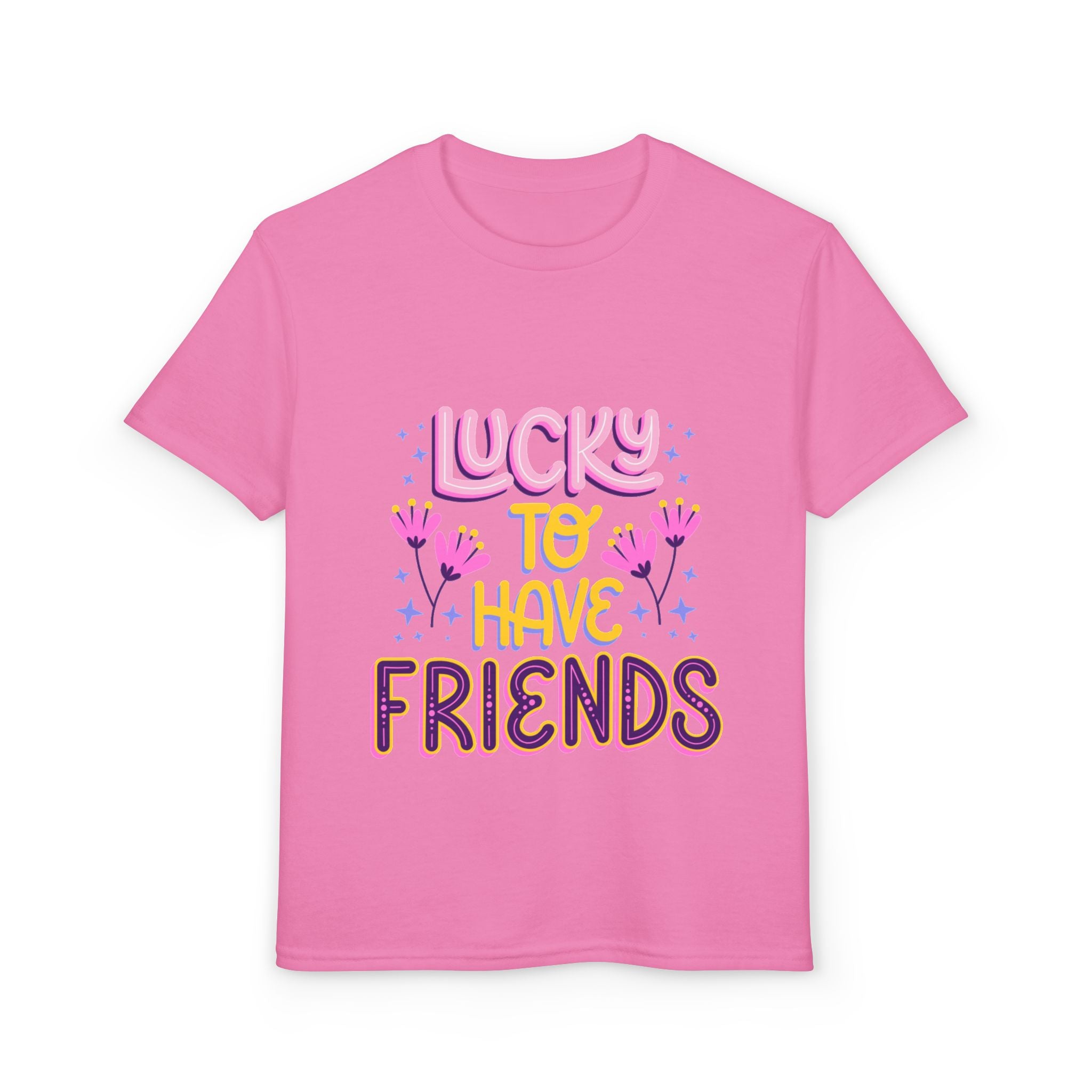 Youth T-Shirt — "Lucky to Have Friends" Cute Floral Friendship Tee
