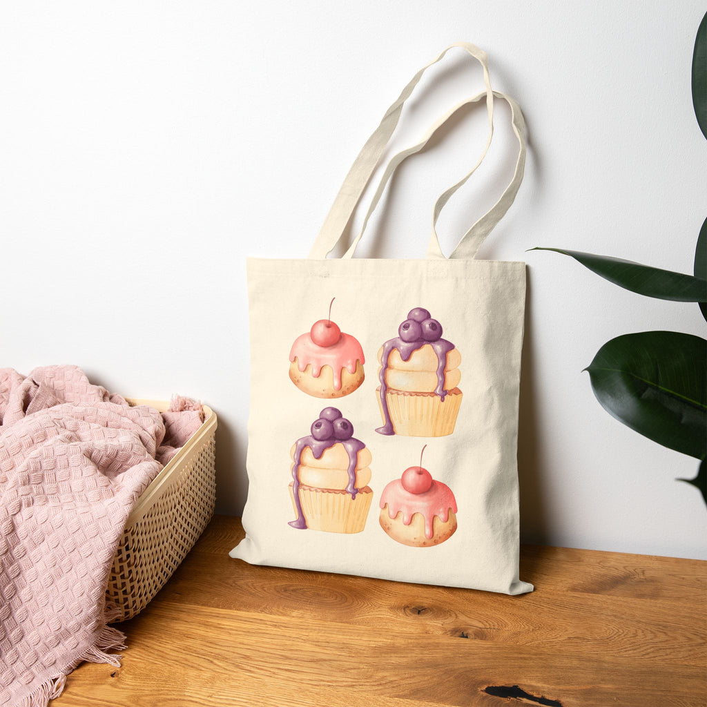 Cupcake Pattern Canvas Tote Bag — Cute Dessert Illustration Grocery Shopper